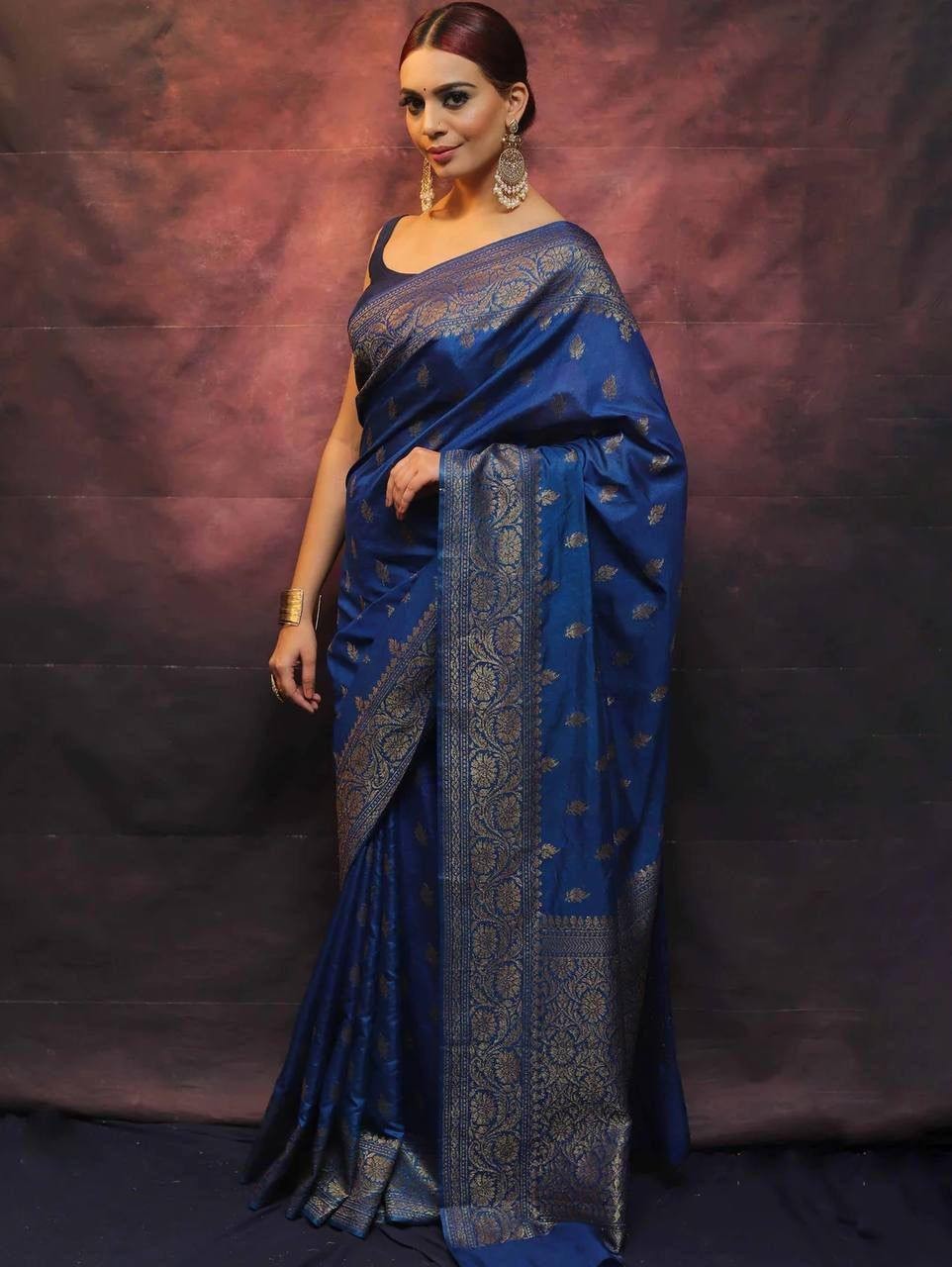 Women Designer Soft Lichi Silk Blue Saree With Blouse Bridal Function Party Wear