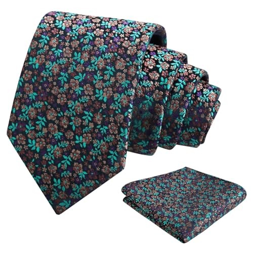 Mens 3.15inches Exquisite Floral Tie with Small Flower A142-teal+purple+brown