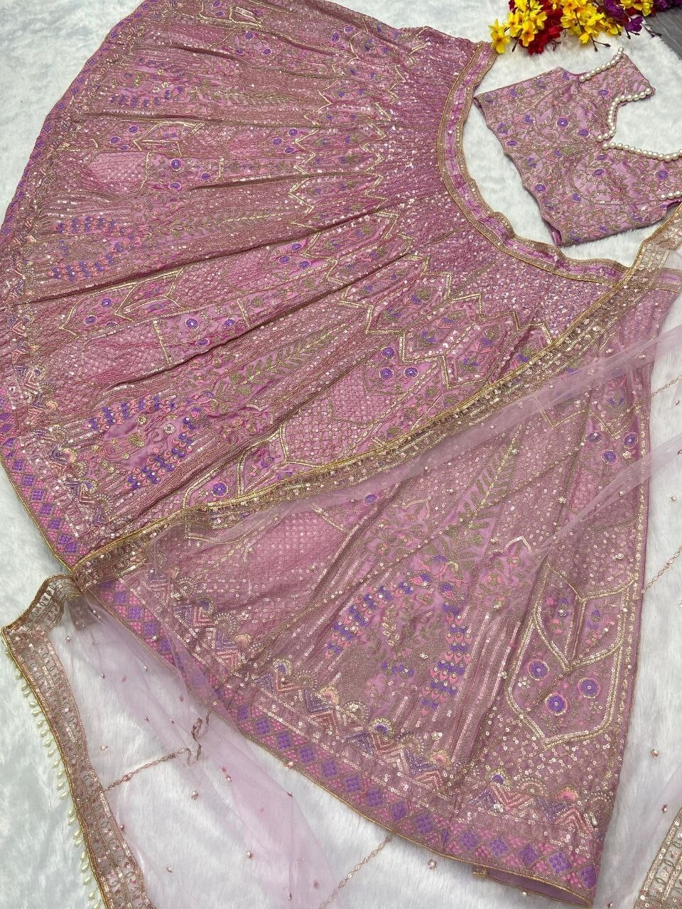 Latest Kasturi Silk Dusty Pink Lehenga Choli With Dupatta For Engagement Wear
