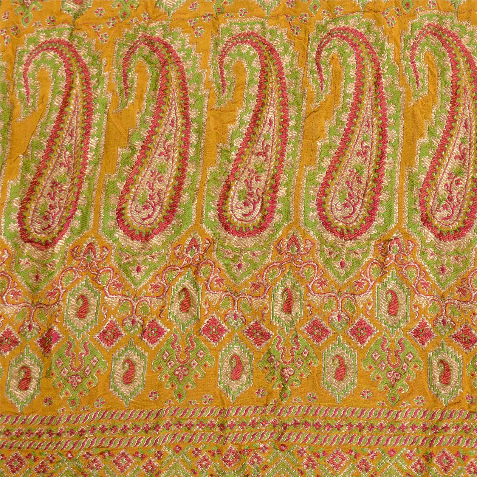 Sanskriti Vintage Saffron Sarees Pure Satin Woven Brocade/Banarasi Sari Fabric