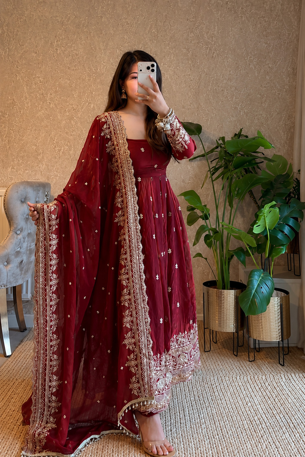 Fendy Silk Ready Made Anarkali Suit Heavy Embroidery Salwar Kameez Dupatta Party