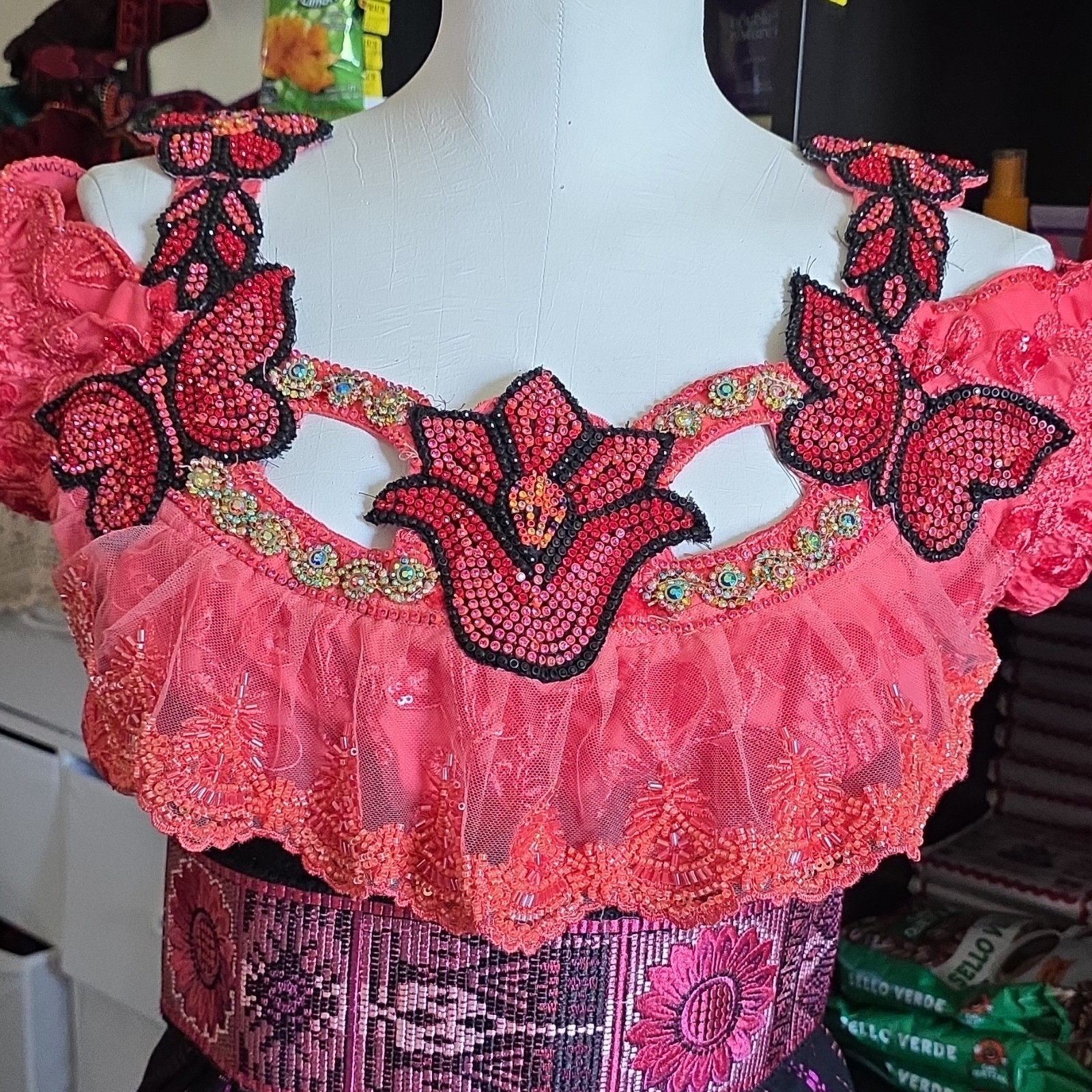 Huipil de Guatemala Dress Women Multi-Color Cotton Blend Traditional Embroidered