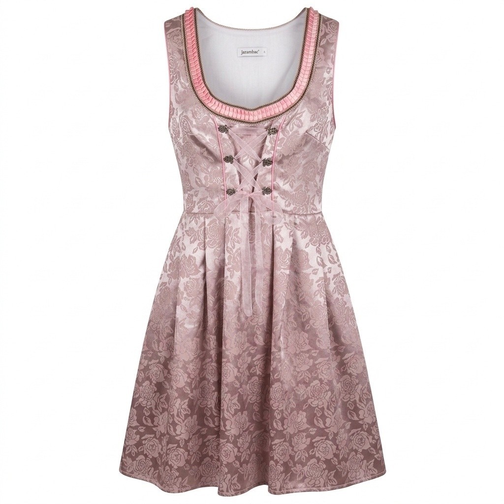 Jasambac Dirndl Dress Women’s L Lace Up Floral Jacquard Pink Rose Fit Flare