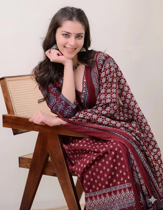 Women’s Rayon Printed Anarkali Kurta and Pant with Dupatta Set