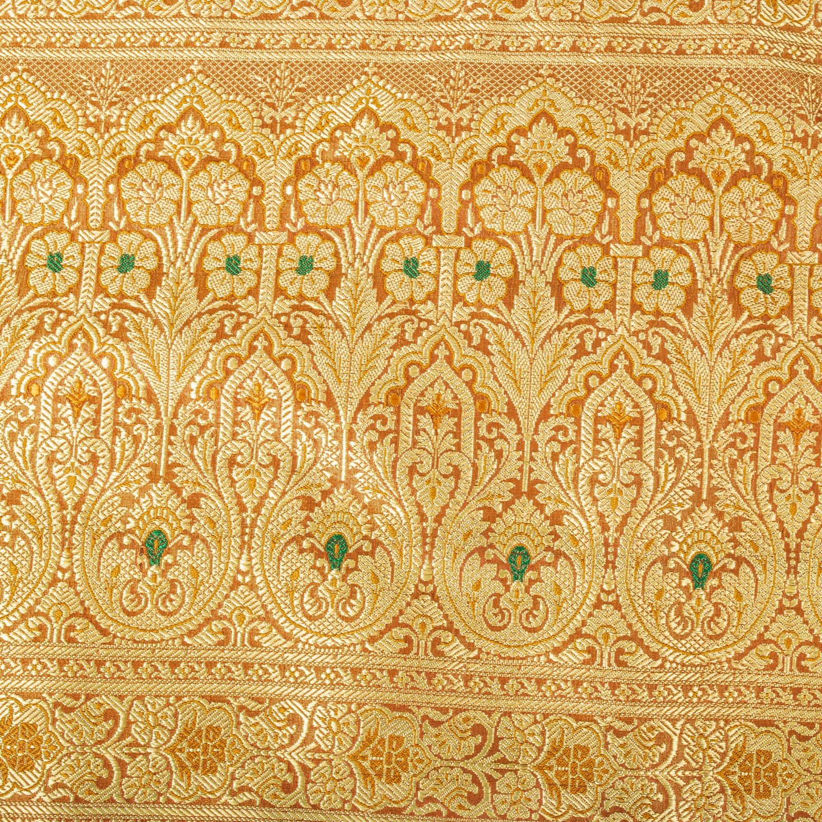 Sanskriti Vintage Orange Blend Silk Saree Banarasi Brocade Handwoven Sari Fabric