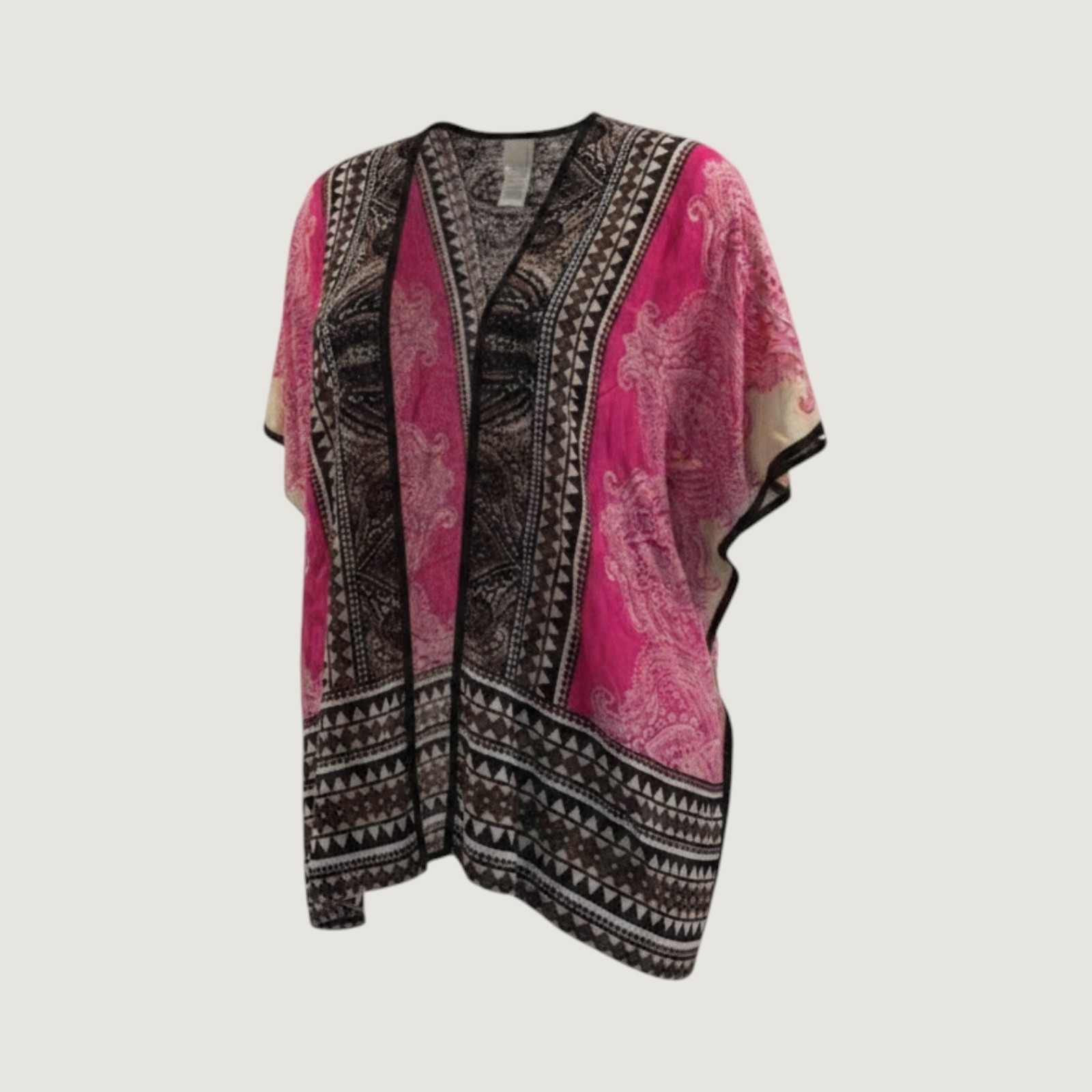 Chico’s Hot Pink And Black Embroidered Boho Kimono Size S/M