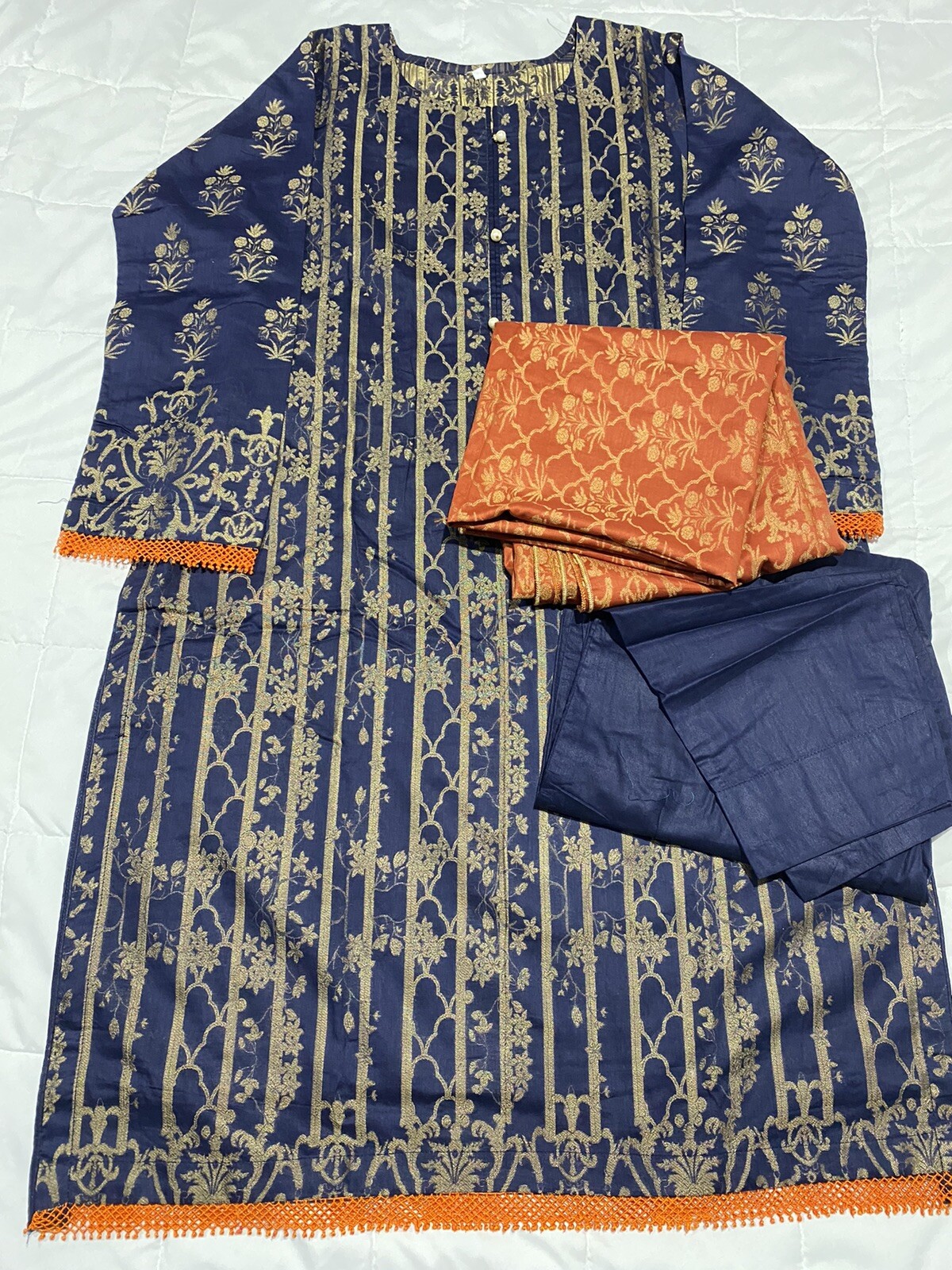 Indian Pakistani Jacquard Party Wear Wedding Salwar Kameez Suit Stitched; Size L