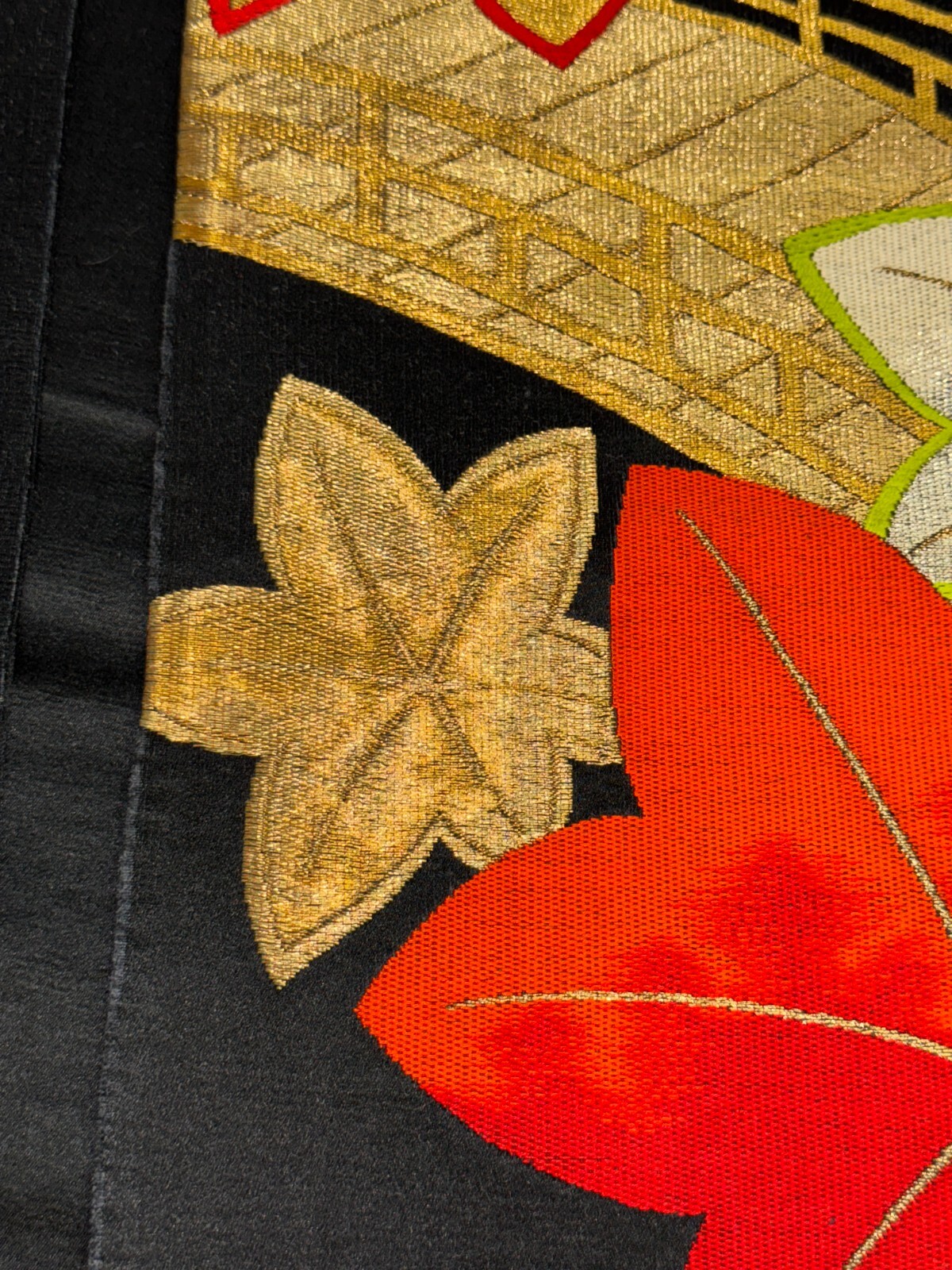 Japanese Vintage Kimono Fukuro Obi silk black expensive embroidery 159.8×11.8in
