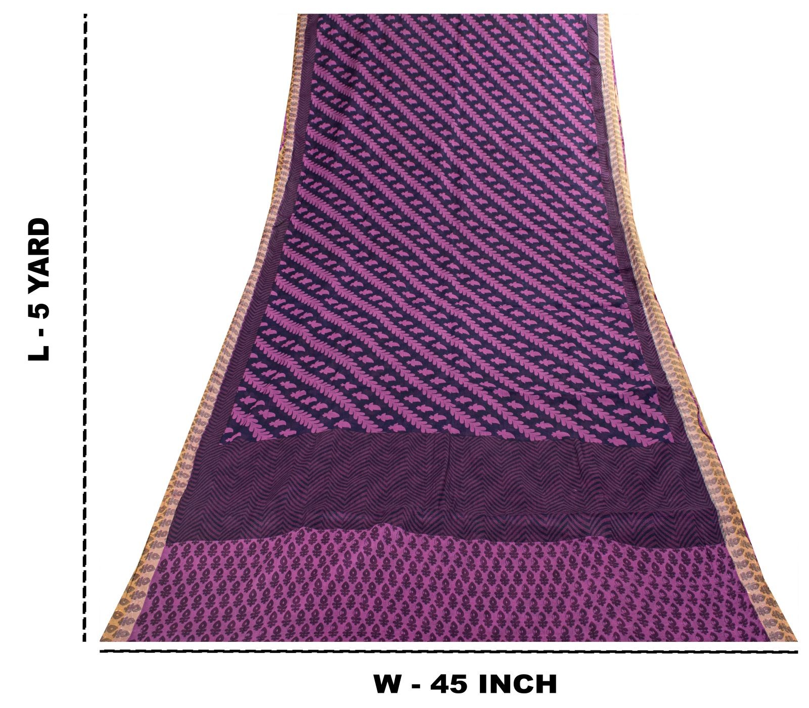 Sanskriti Vintage Saree Violet Pure Cotton Floral Printed Sari 5Yd Craft Fabric