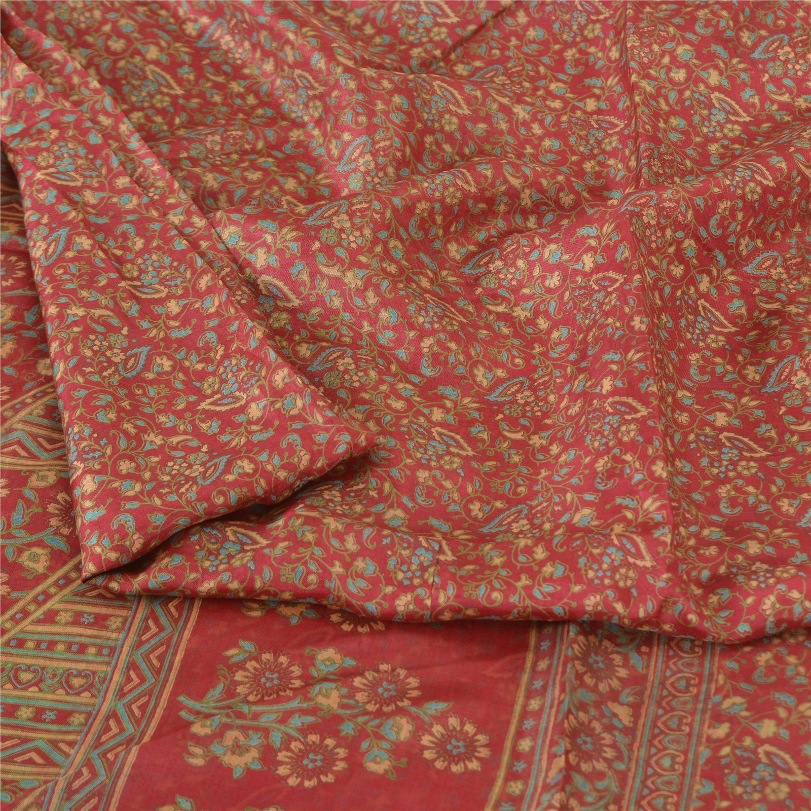 Sanskriti Vintage Sarees Pink Quilting Felting Craft Fabric Pure Silk Print Sari
