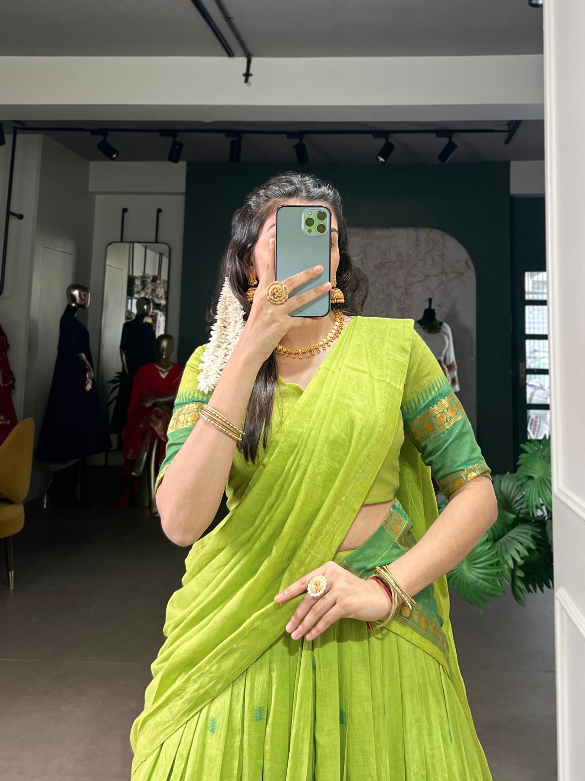 Ethnic Wear Pure Chanderi Lehenga Choli With Parrot Green Dupatta For Women