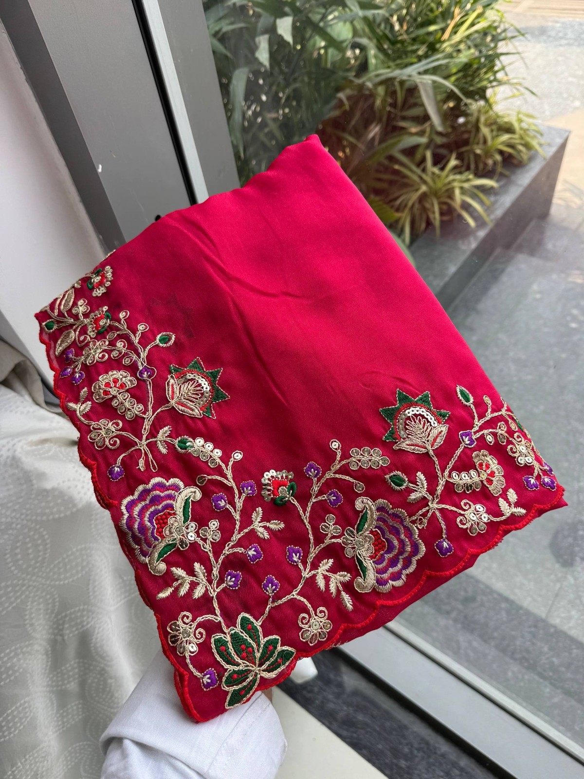 Indian Ethnic Georgette Saree Embroidered Cutwork Border Party Wear Indian Sari