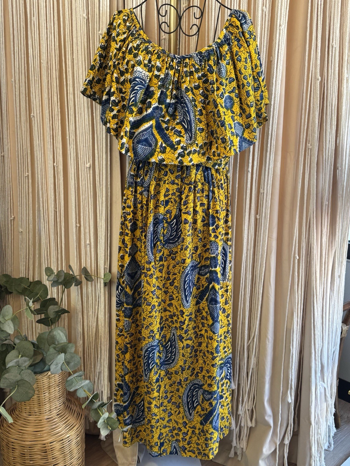 Ankara African Wax Print Off The Shoulder 2 piece crop top & maxi skirt Kitenge