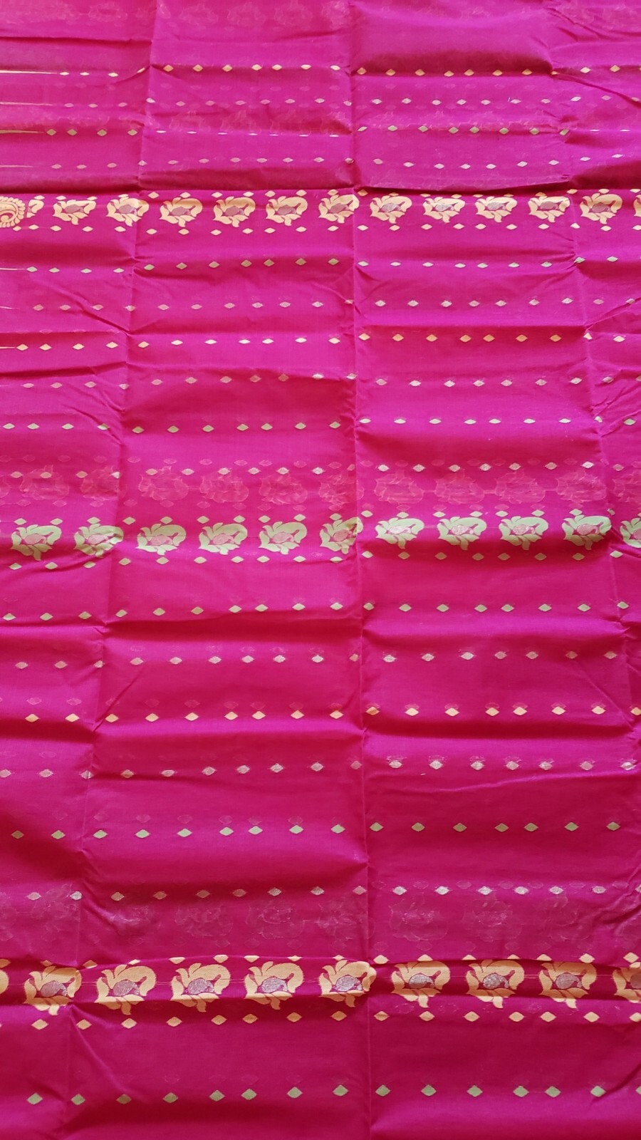 Jamdani Saree Cotton Hot Pink With Multicolor Jamdani Weaving