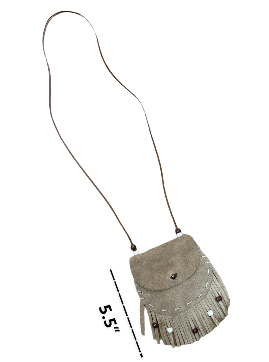 ONE SMALL LEATHER ( SUEDE ) MEDICINE SMALL BAG , ASSORTED , NEW , BEIGE , 5.5″