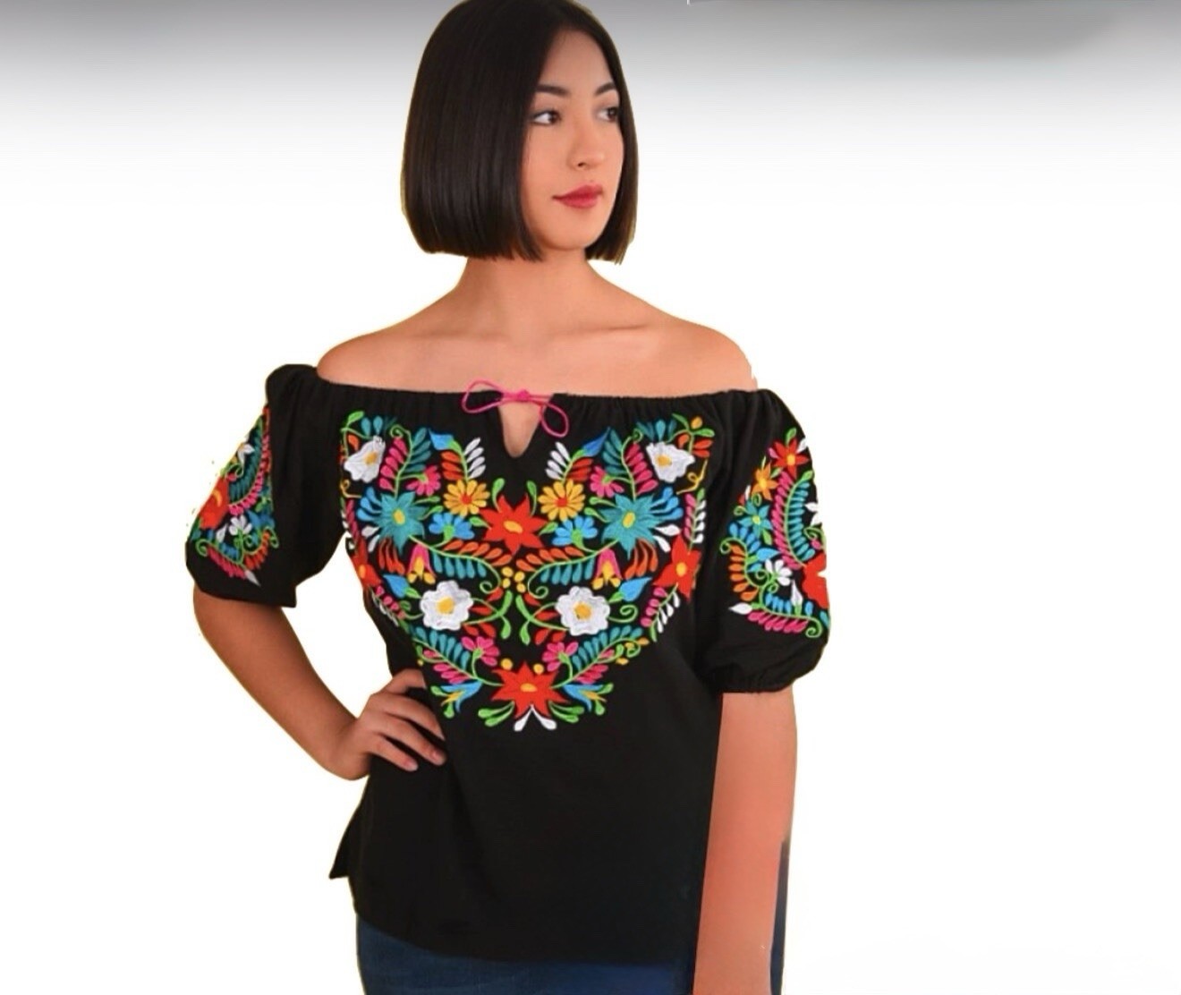 Mexican Embroidery Blusa de Manta bordada a mano XL /1Xl