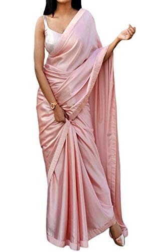 Plain Solid Japan Satin Silk Saree with Unstitched Blouse