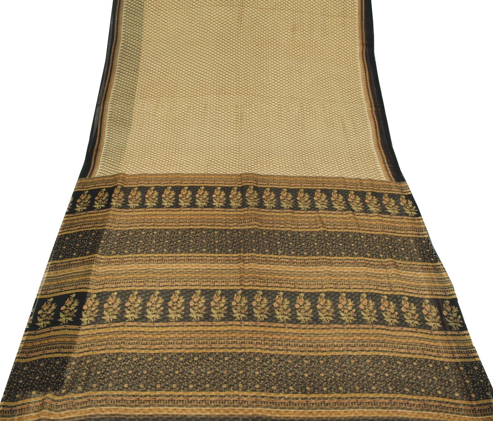 Sushila Vintage Floral Saree 100% Pure Chiffon Silk Printed Soft Craft Fabric