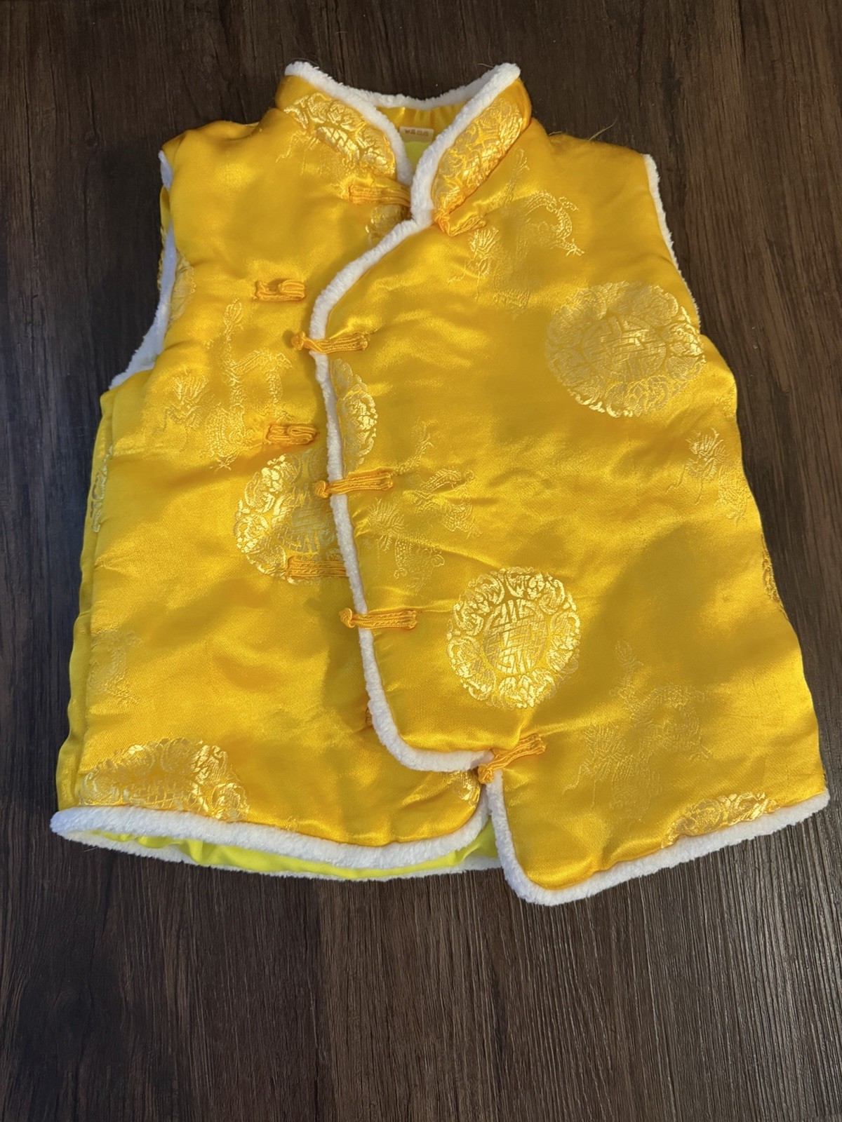 Chinese unisex Children’s vest Embroidered Yellow Vest Frog Closures size 130
