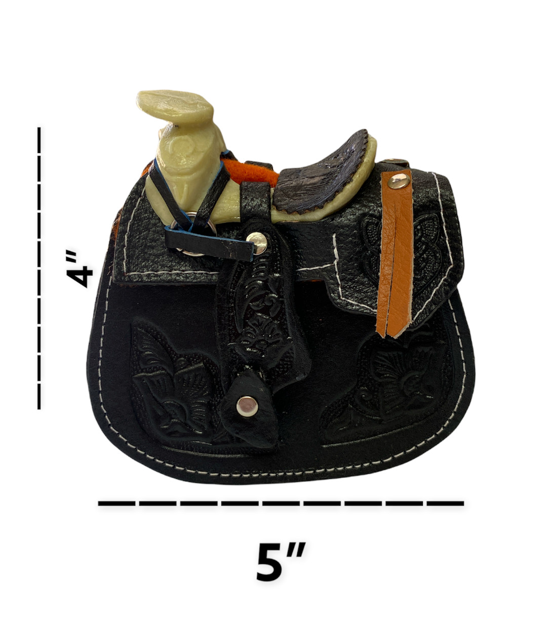 HAND TOOLED LEATHER SMALL SADDLE BAG , SADDLE BAG , CROSSBODY, 4″ X 5″ , BLACK