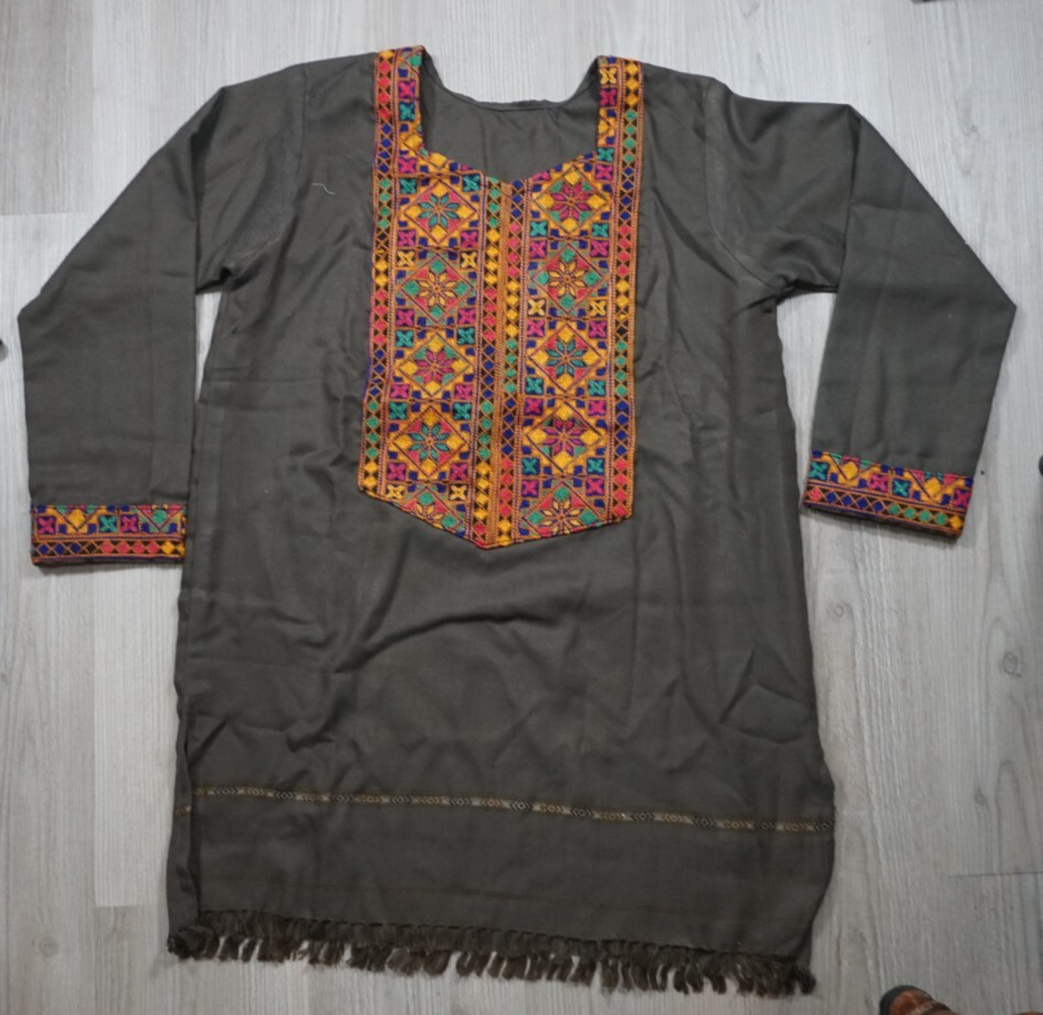 Men Brown Gray Patterned Full Kurta Indian Pakistani Multicolored