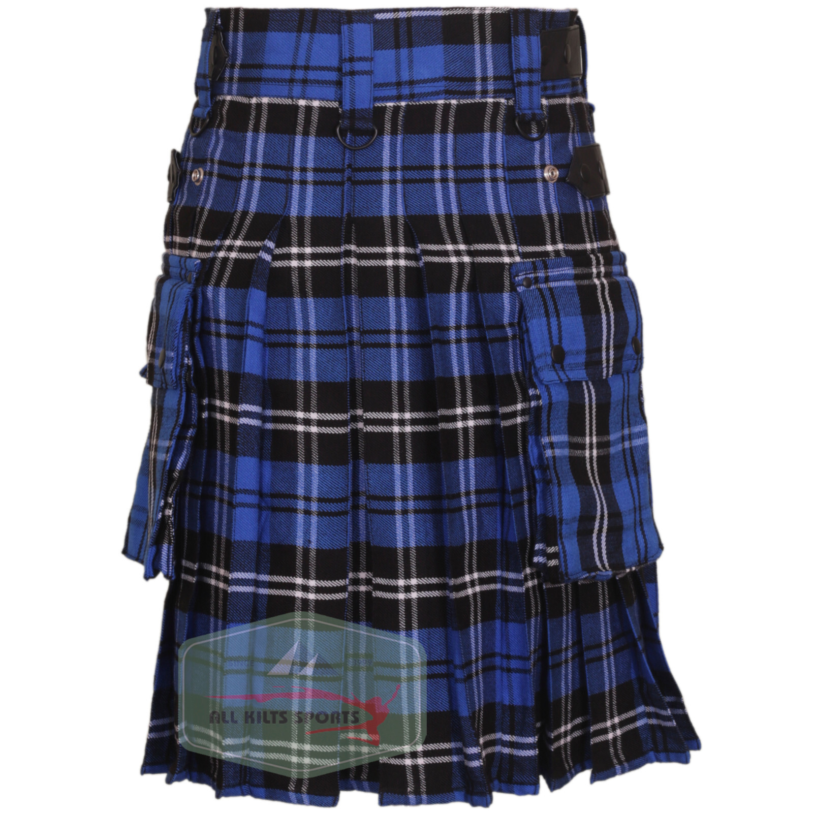 Ramsay Blue Tartan Leather Straps Utility Kilts