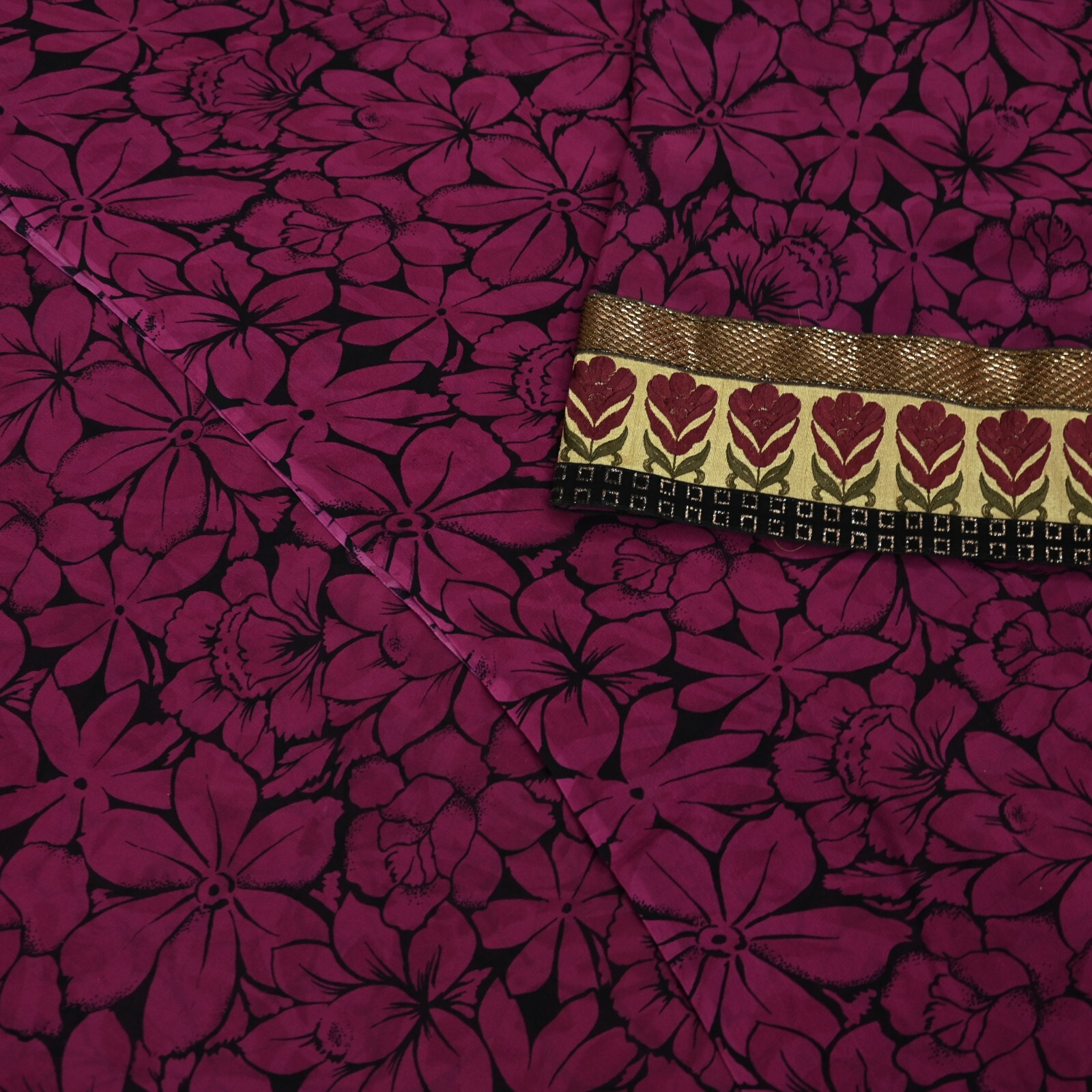 Indian Vintage Sari Pure Georgette Silk Printed Saree Craft Fabric Sewing 5yd