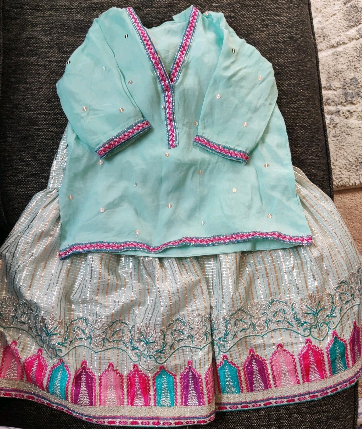 J. Pakistani chiffon gharara Aqua Blue Pink Girls 3-4 Years