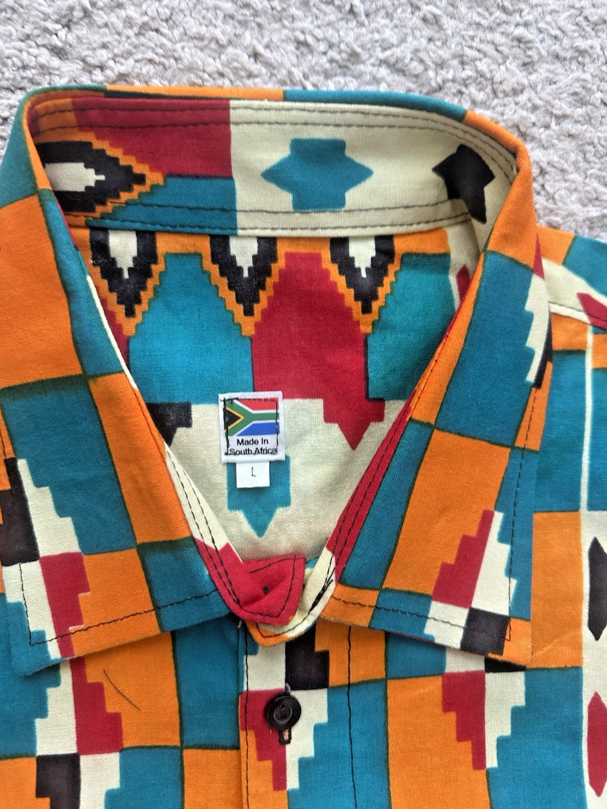African Ankara Kente Print Men’s Shirt, Size Large