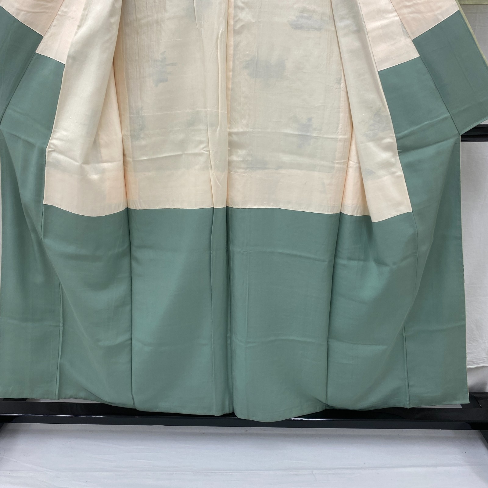 Japanese Vintage Kimono Polyester Green Komon Traditional Authentic Length 60in