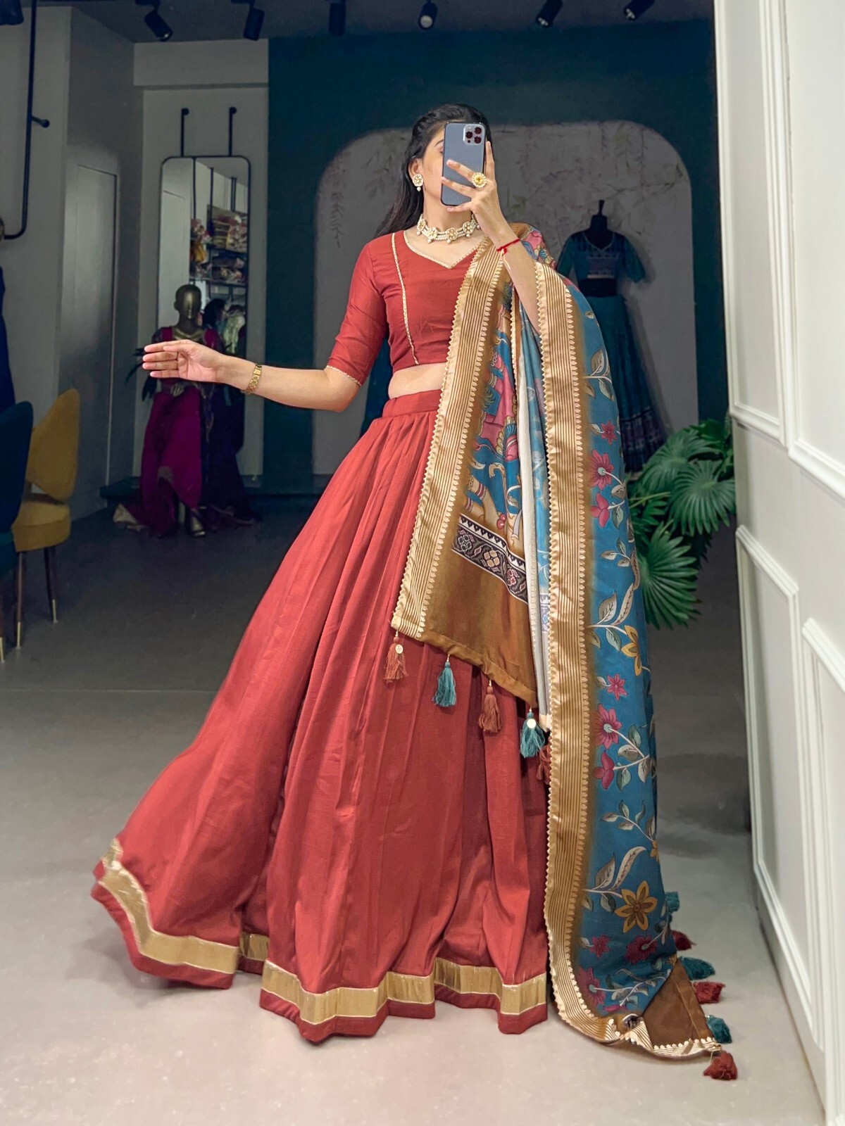 Wedding Wear Chinon Silk Lehenga Choli With Tussar Silk Dupatta For Women