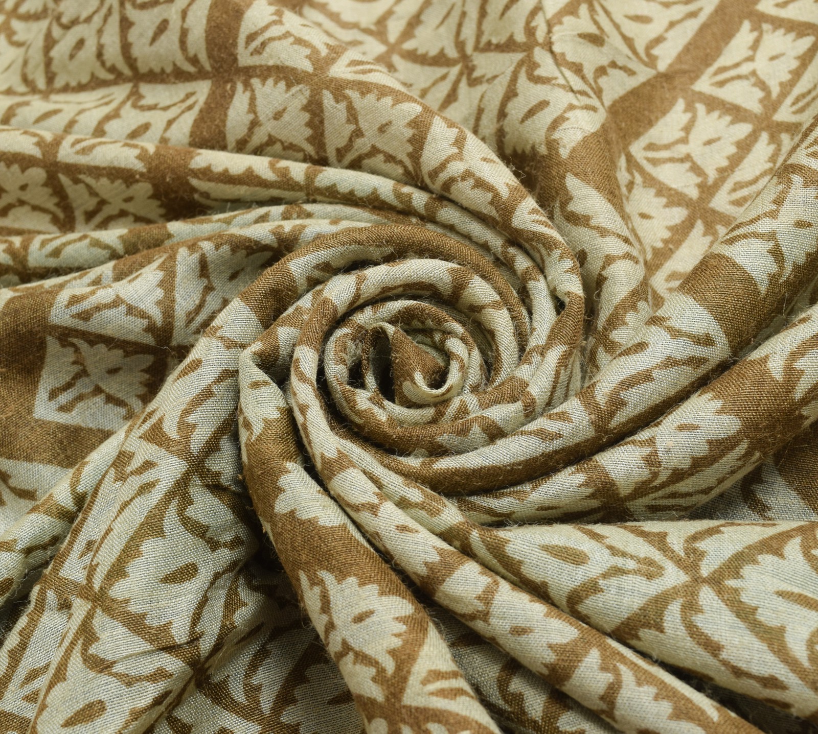 Sushila Vintage Brown Floral Saree 100% Pure Woolen Woven Branded Sari Fabric
