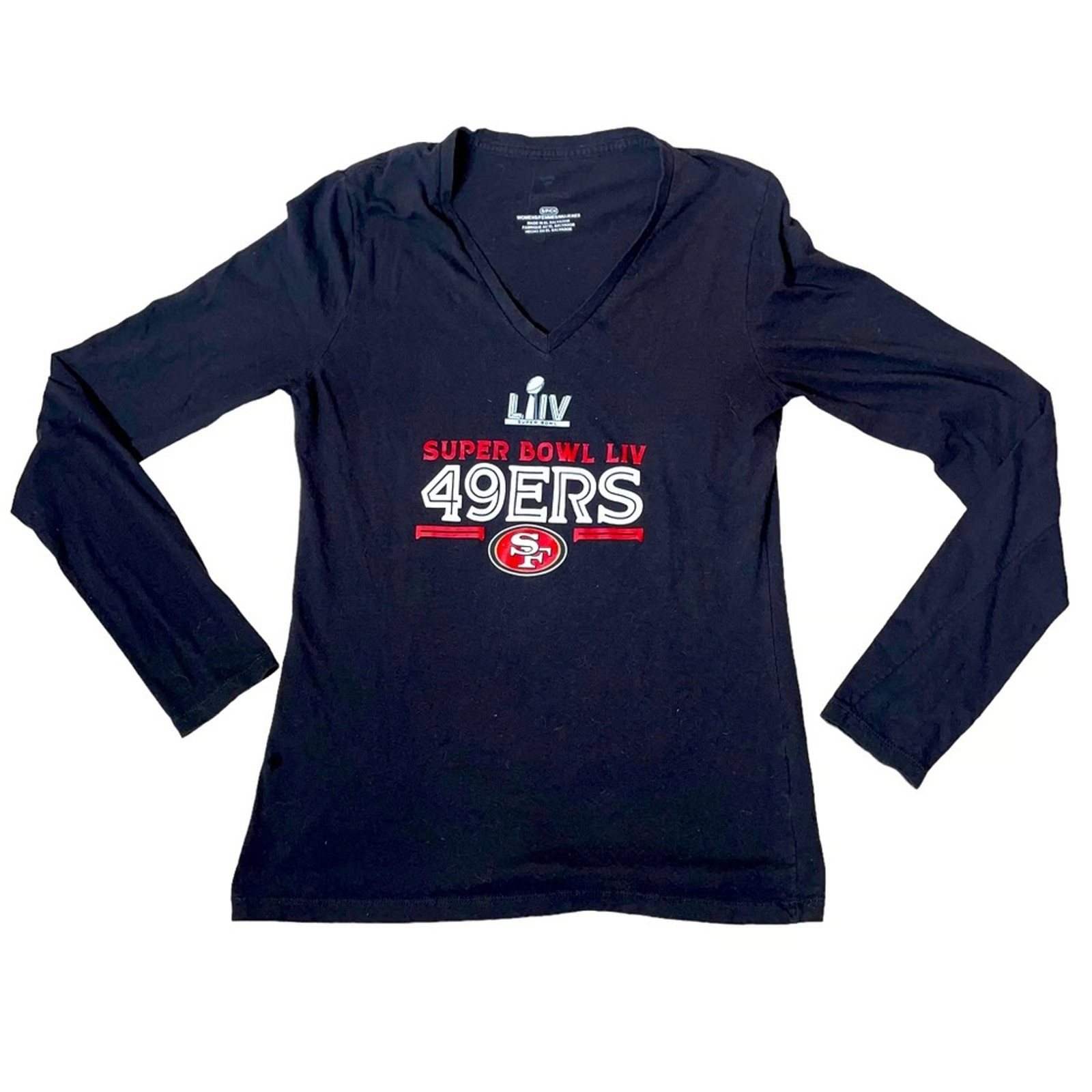49’ers women’s long sleeve Tee T-shirt black/red NFL football Super Bowl SZ SM