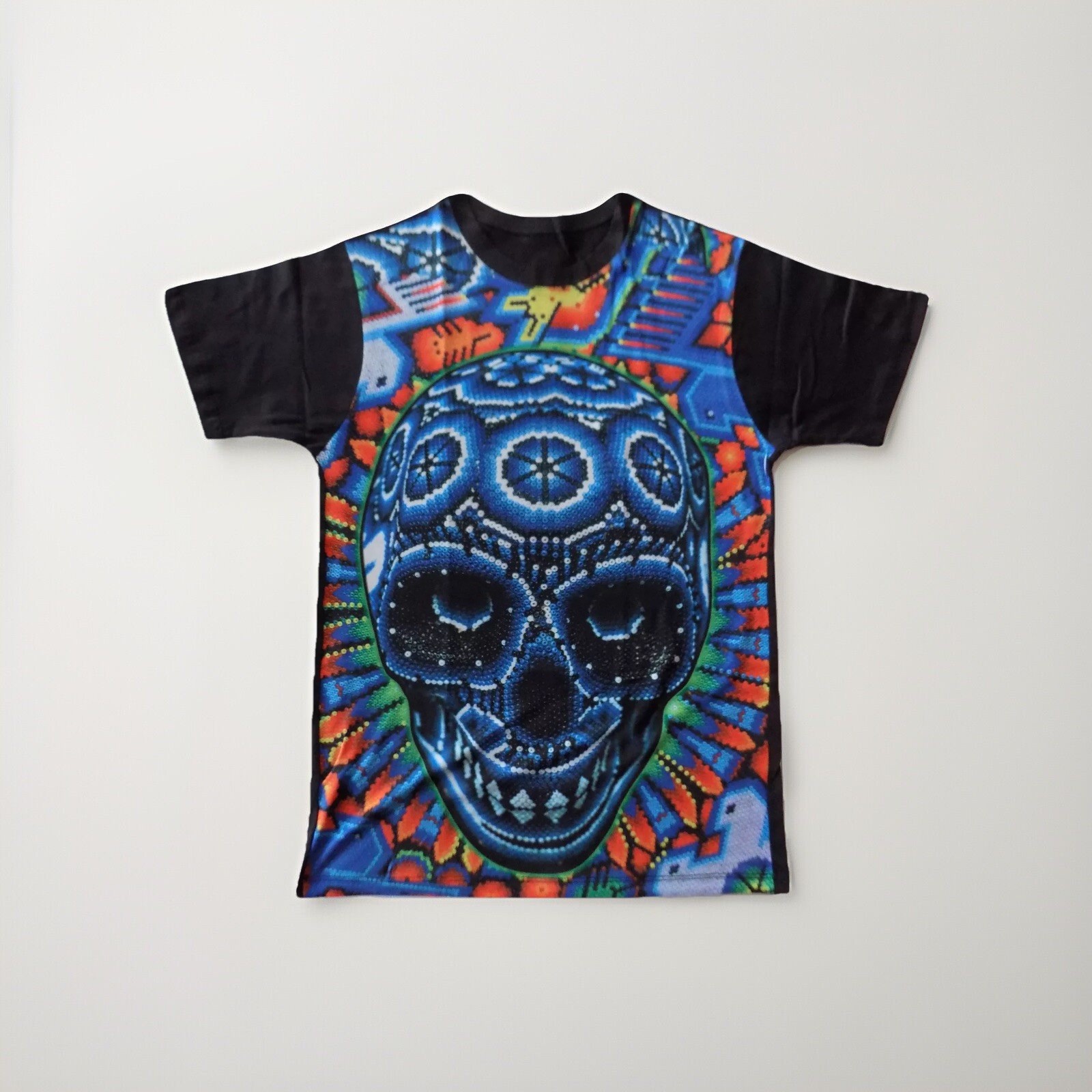 Mens Mexican Skull Dia de los Muertos T-Shirt Graphic Tee Large XL Huipil
