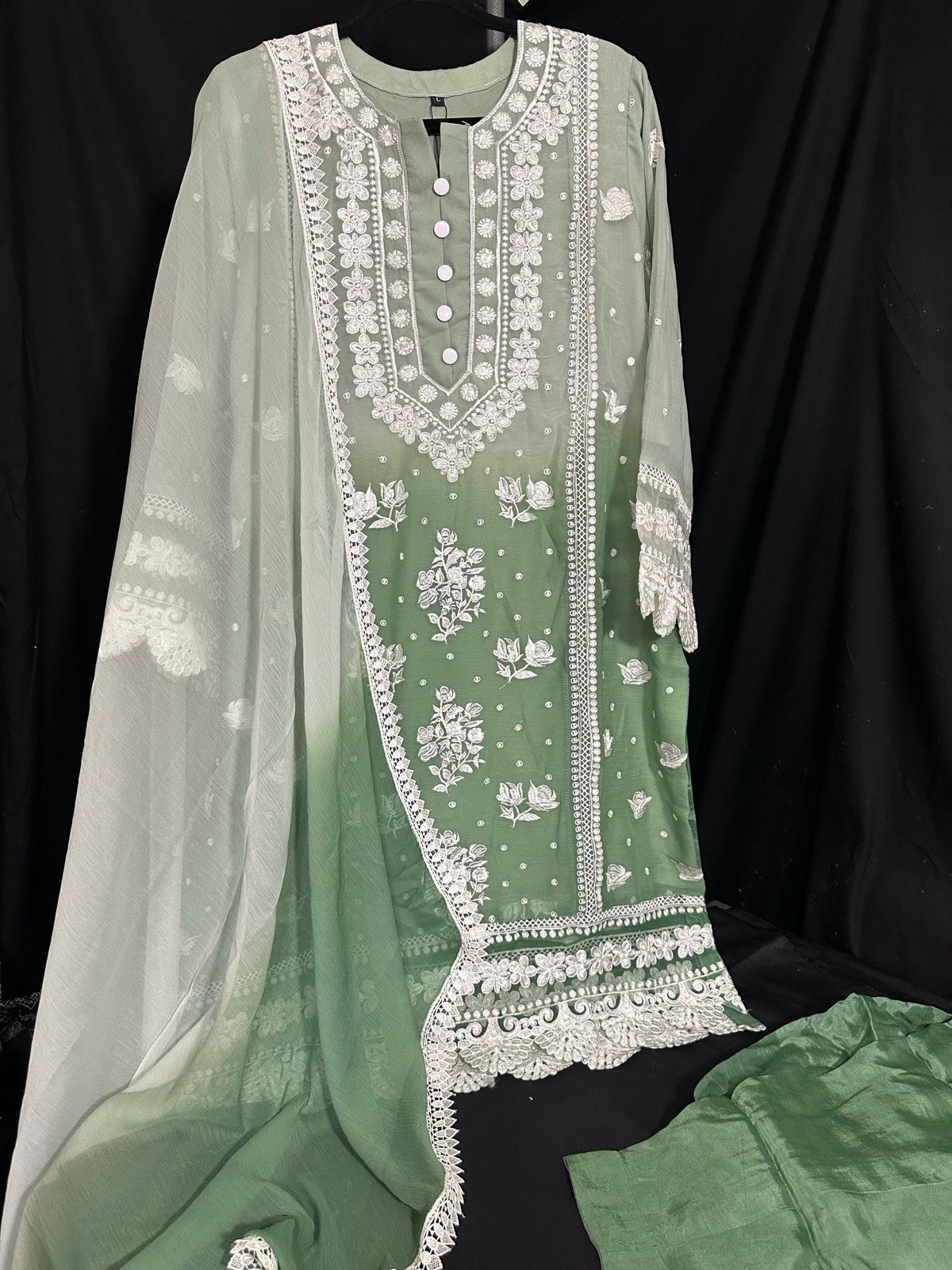 Beautiful Embroidered Chiffon 3 Pc Suit . Medium Size Available – $46 Sale