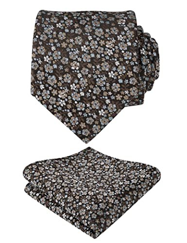 Mens 3.15inches Exquisite Floral Tie with Small Flower A142-brown/ Blue