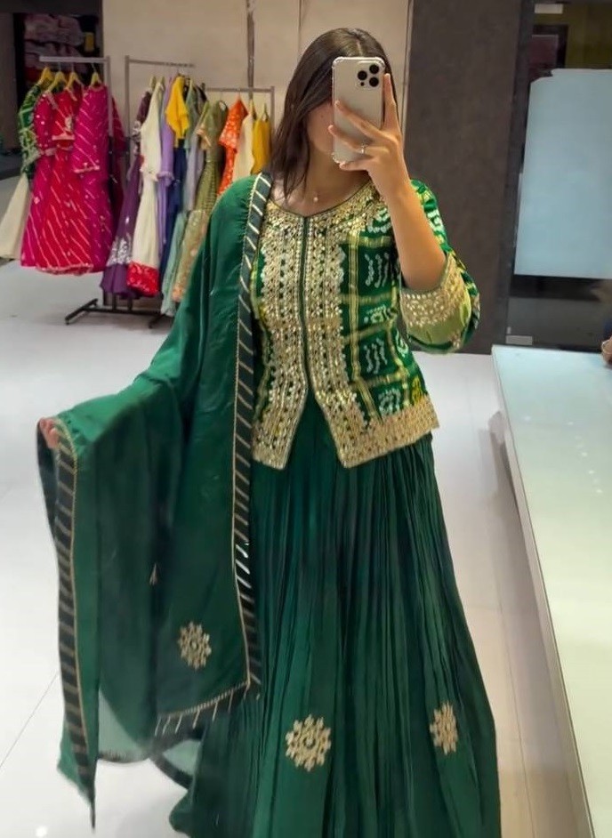 New Launching Green Heavy Chinon Top Lehenga With Dupatta For Function Wear