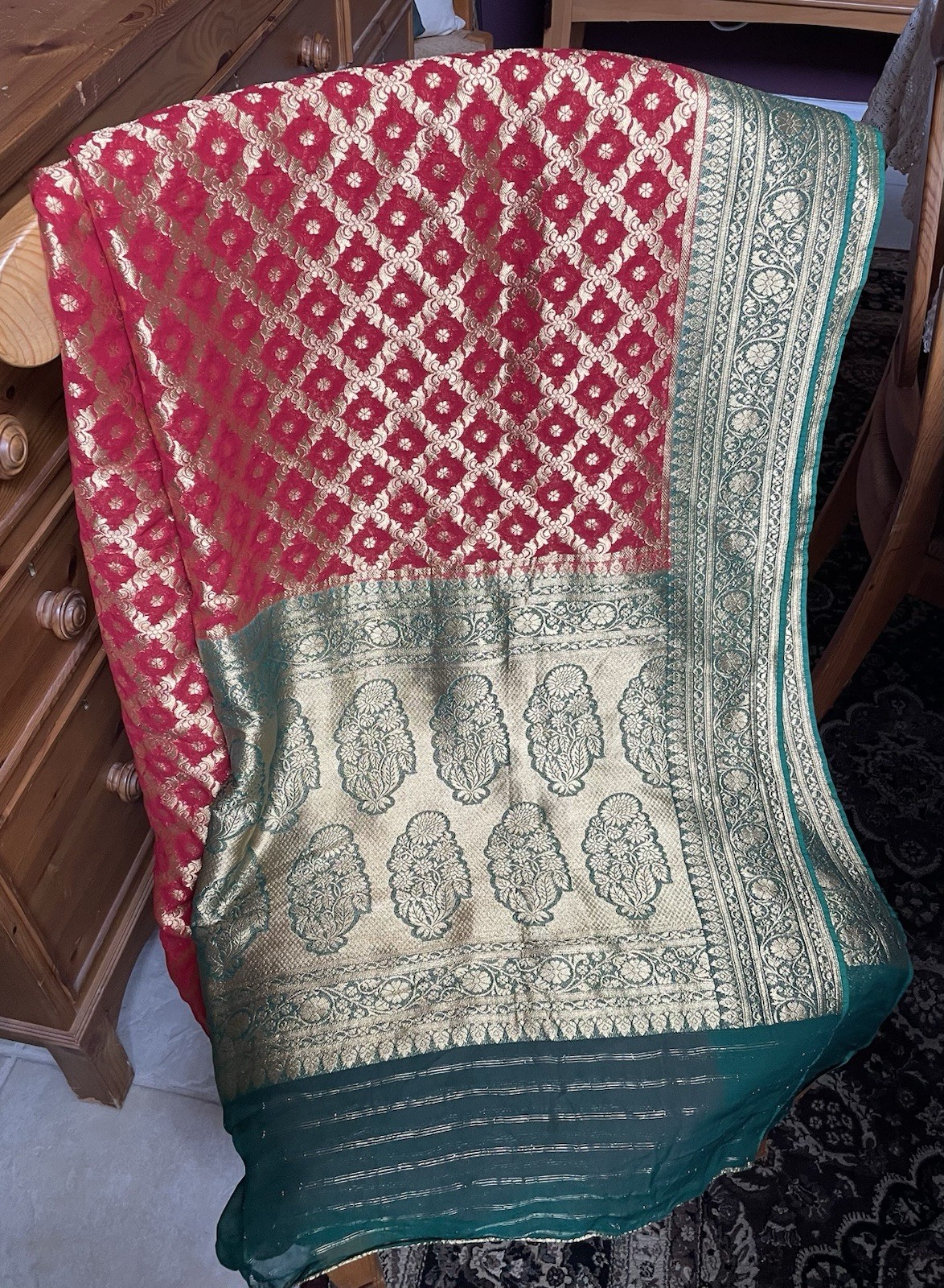 Saree Green And Red Brand New D Aminis London-New Jersey