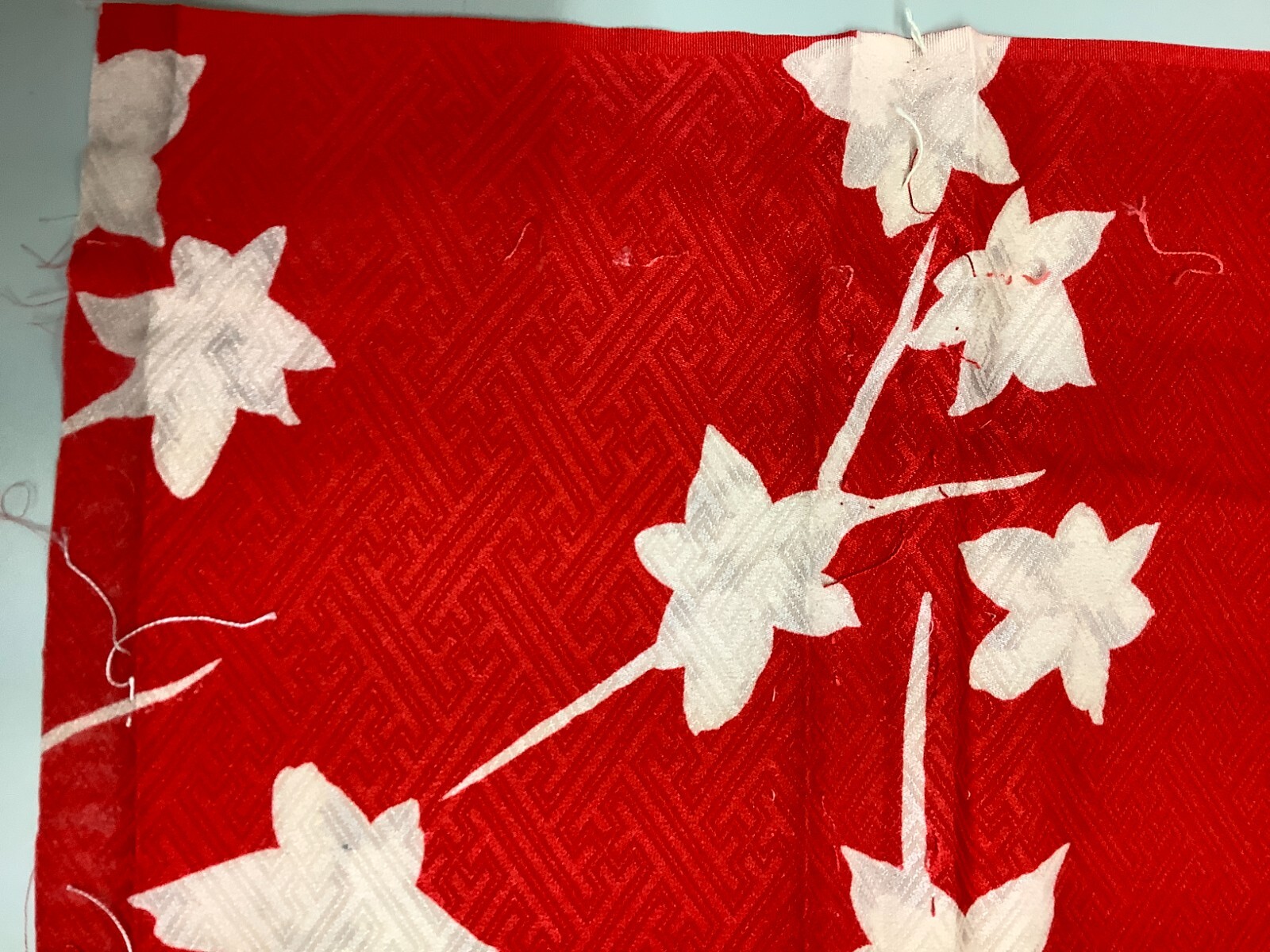 Japanese Vintage Kimono Fabric cloth Boro silk red Maple scrub dirt 30.3×13.3in