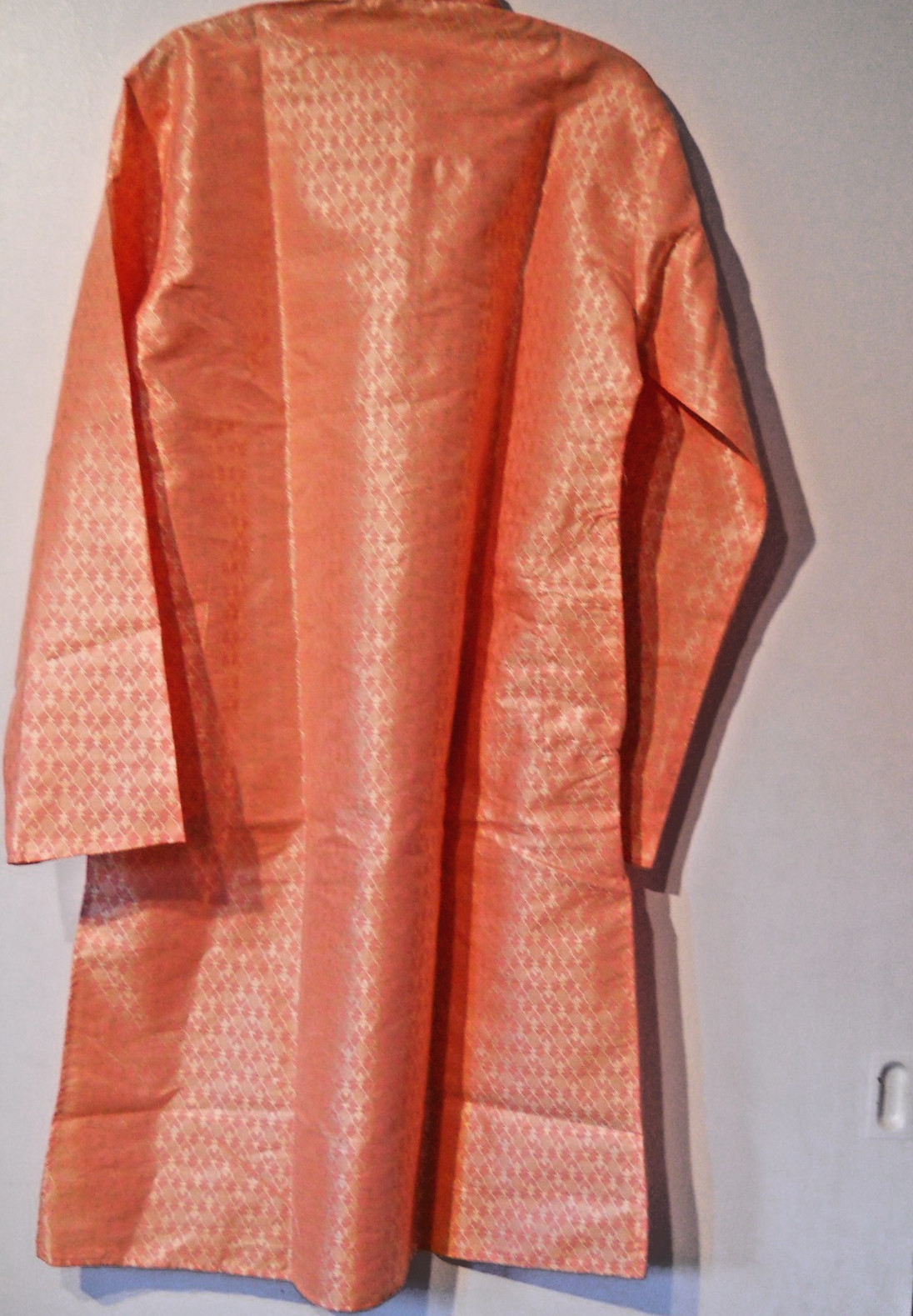 SKAVIJ Long Kurta Patterned Orange Mandarin Wedding Top For Men Size S 38