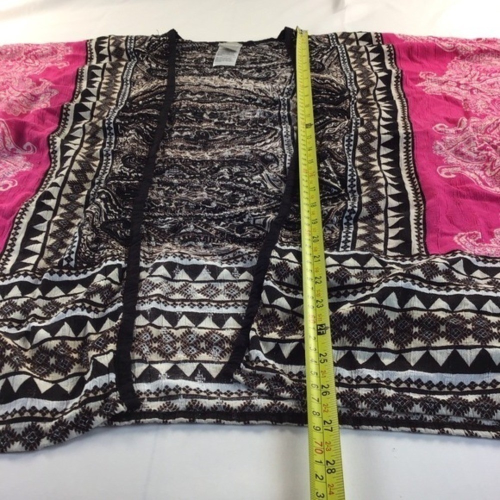 Chico’s Hot Pink And Black Embroidered Boho Kimono Size S/M