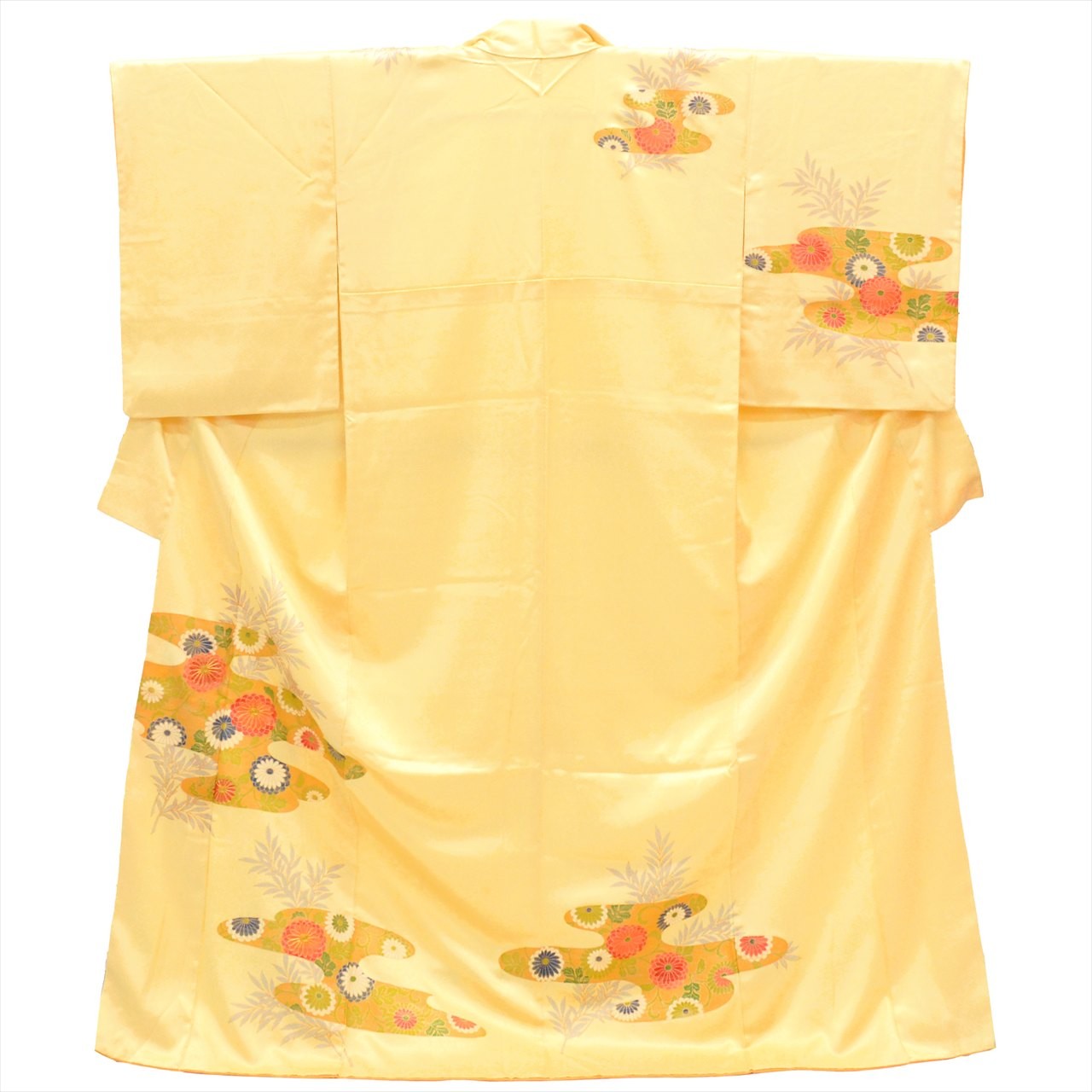 Vintage Japanese Kimono | Houmongi | Yellow Silk | Chrysanthemum | tt2754b