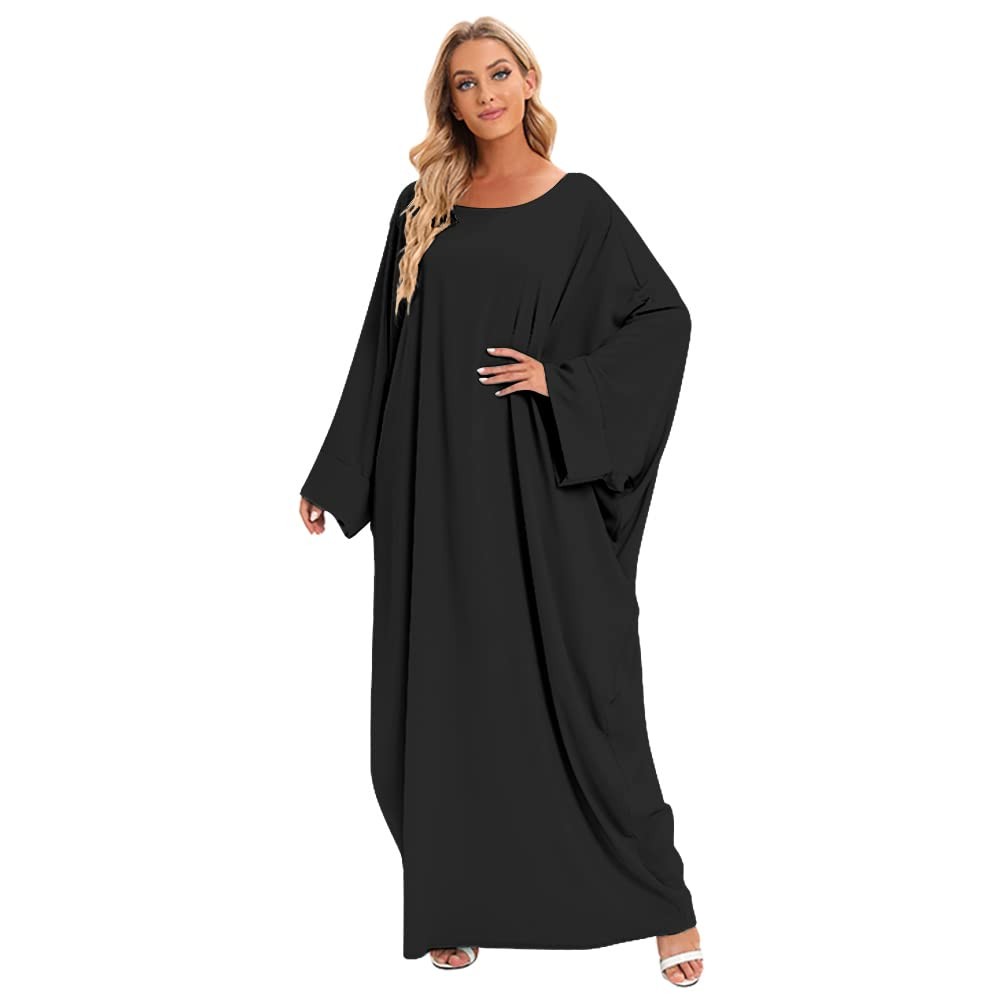 Muslim Dress for Women Pakistani Kaftan Abaya Robe + One Size, Black Set