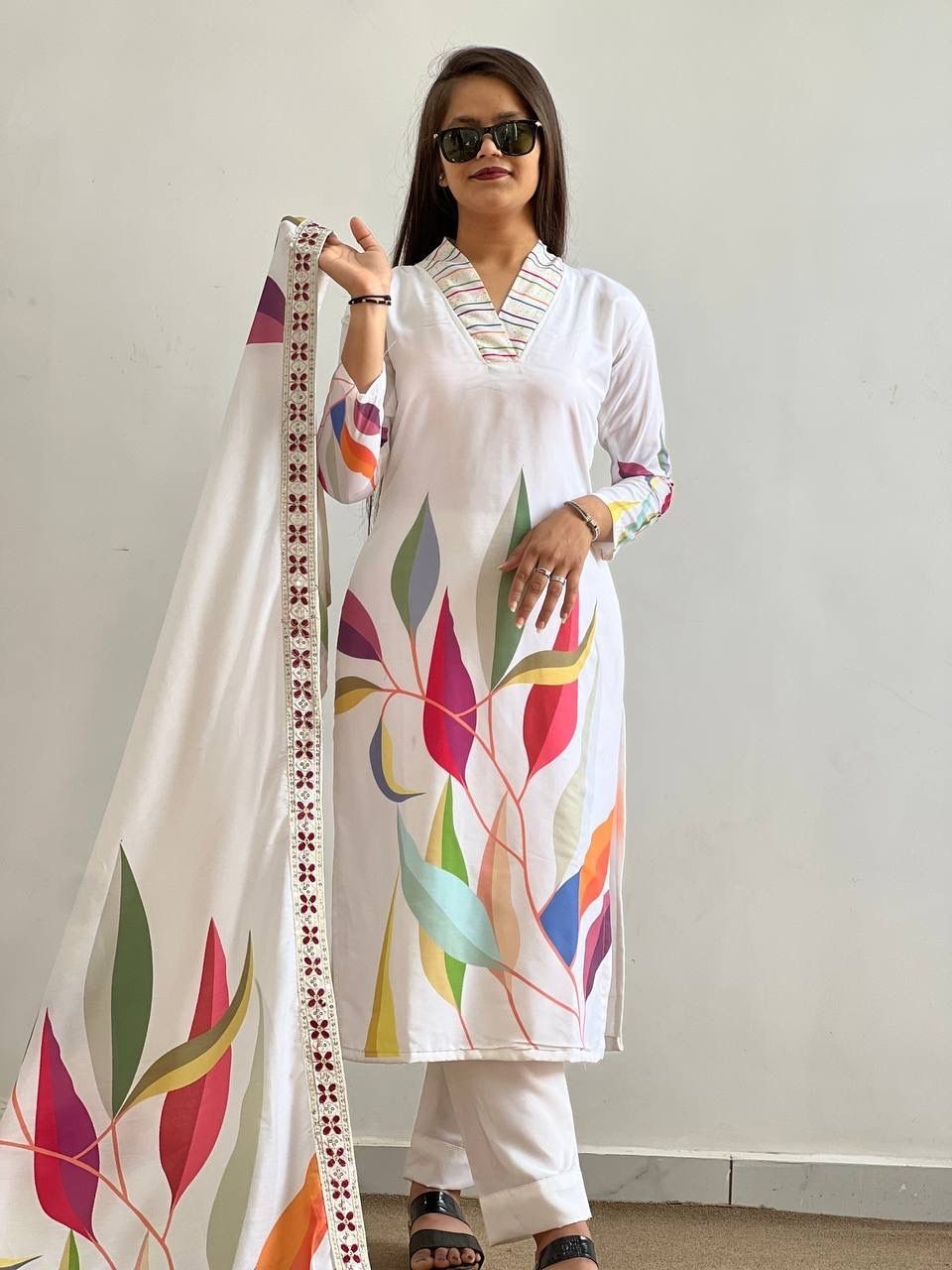 Women Floral Printed Kurta Palazzo Dupatta Set Indian Ethnic Party Wear Suit XXL