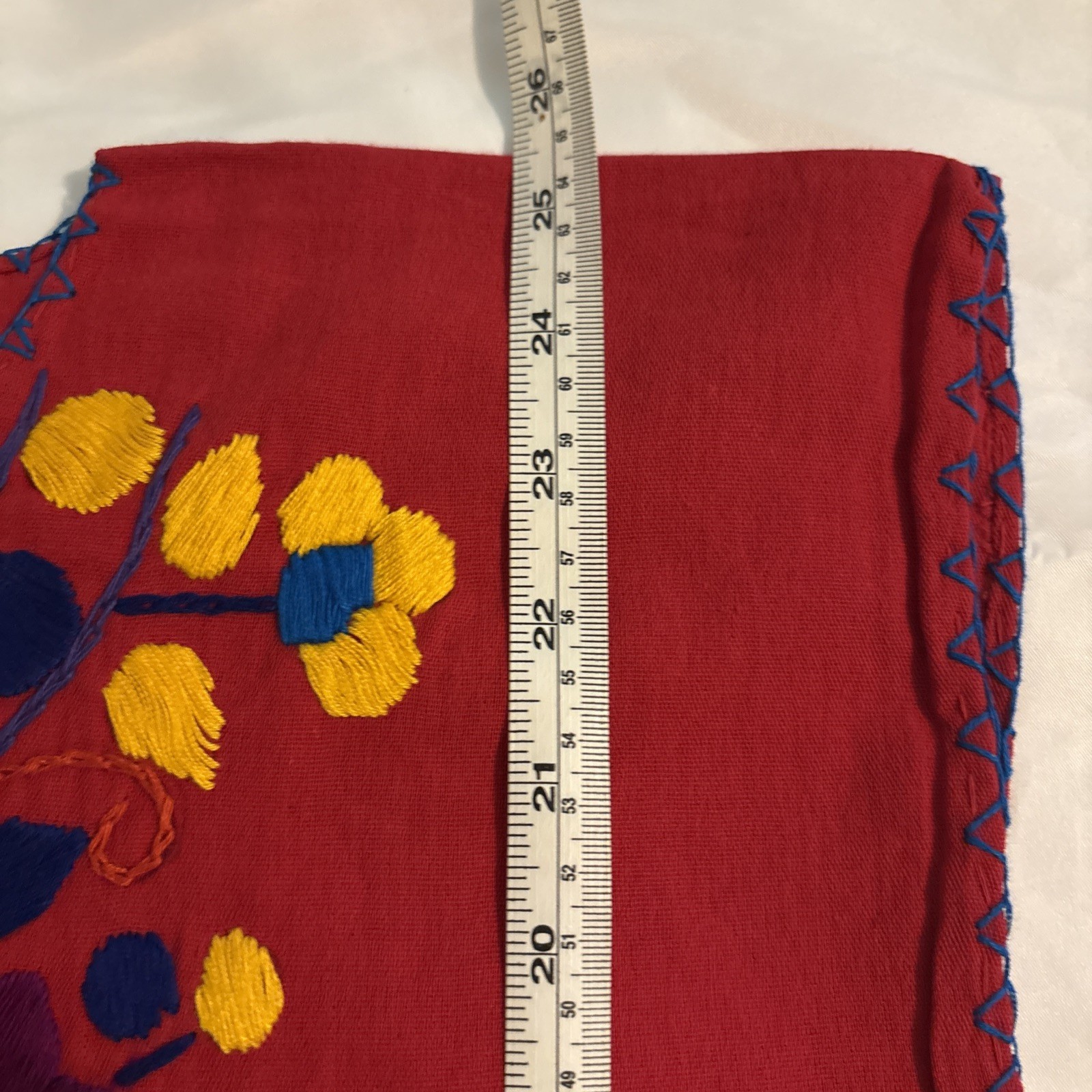 Embroidered Red Mexican Blouse Handmade Size M