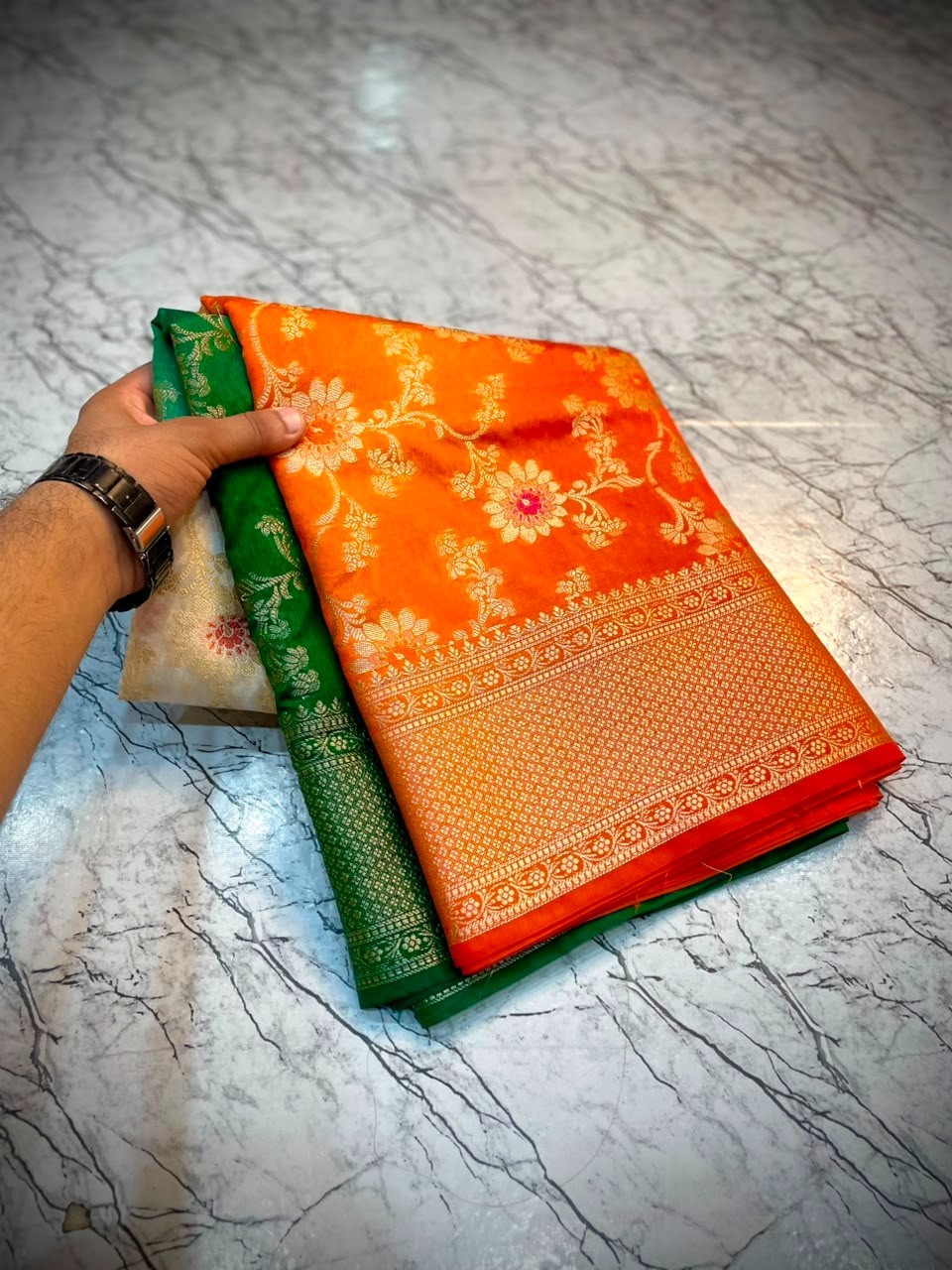 Banarasi Chinia Silk Saree Tricolor Tiranga Zari Weaving Party Wear Sarees