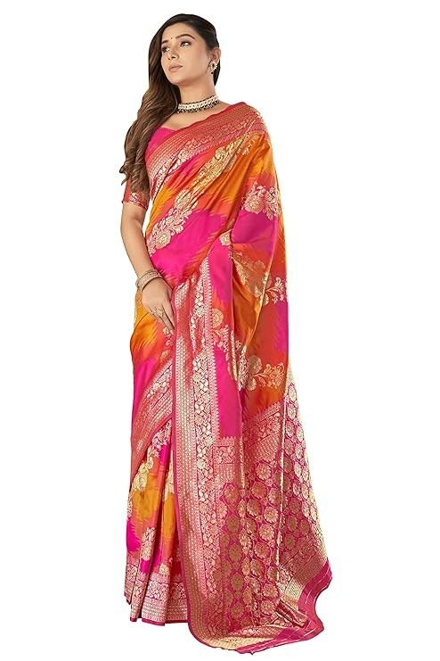 Most Trendy Woven Banarasi Silk Design Jacquard Saree with Blouse Piece