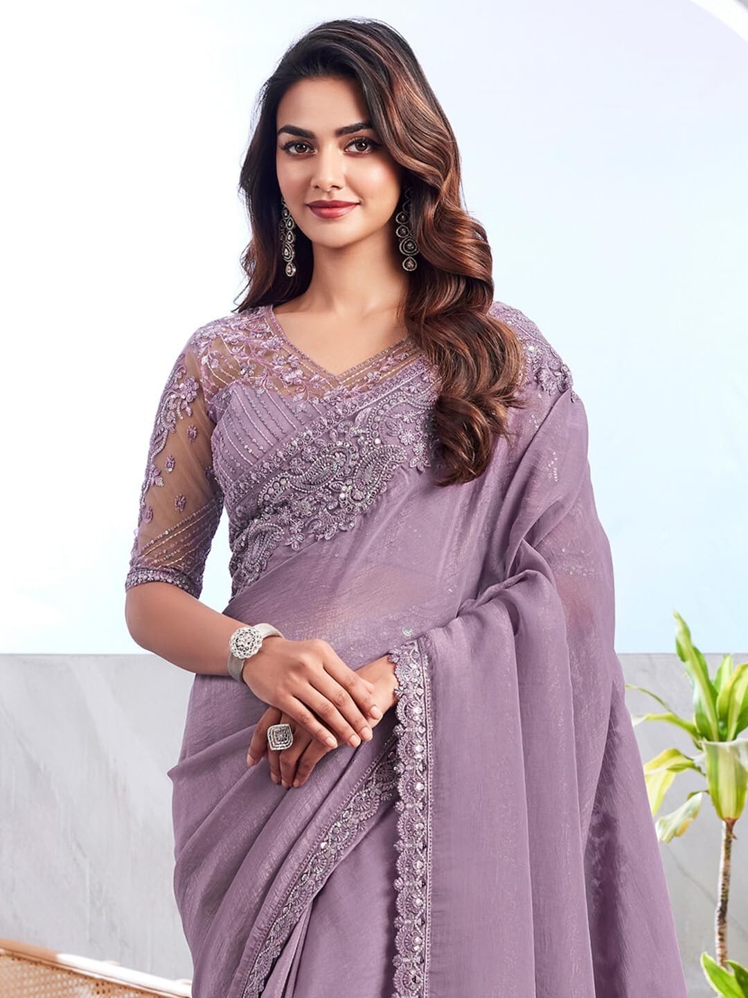 Women’s Chiffon Embellished Saree With Unstitched Blouse Piece