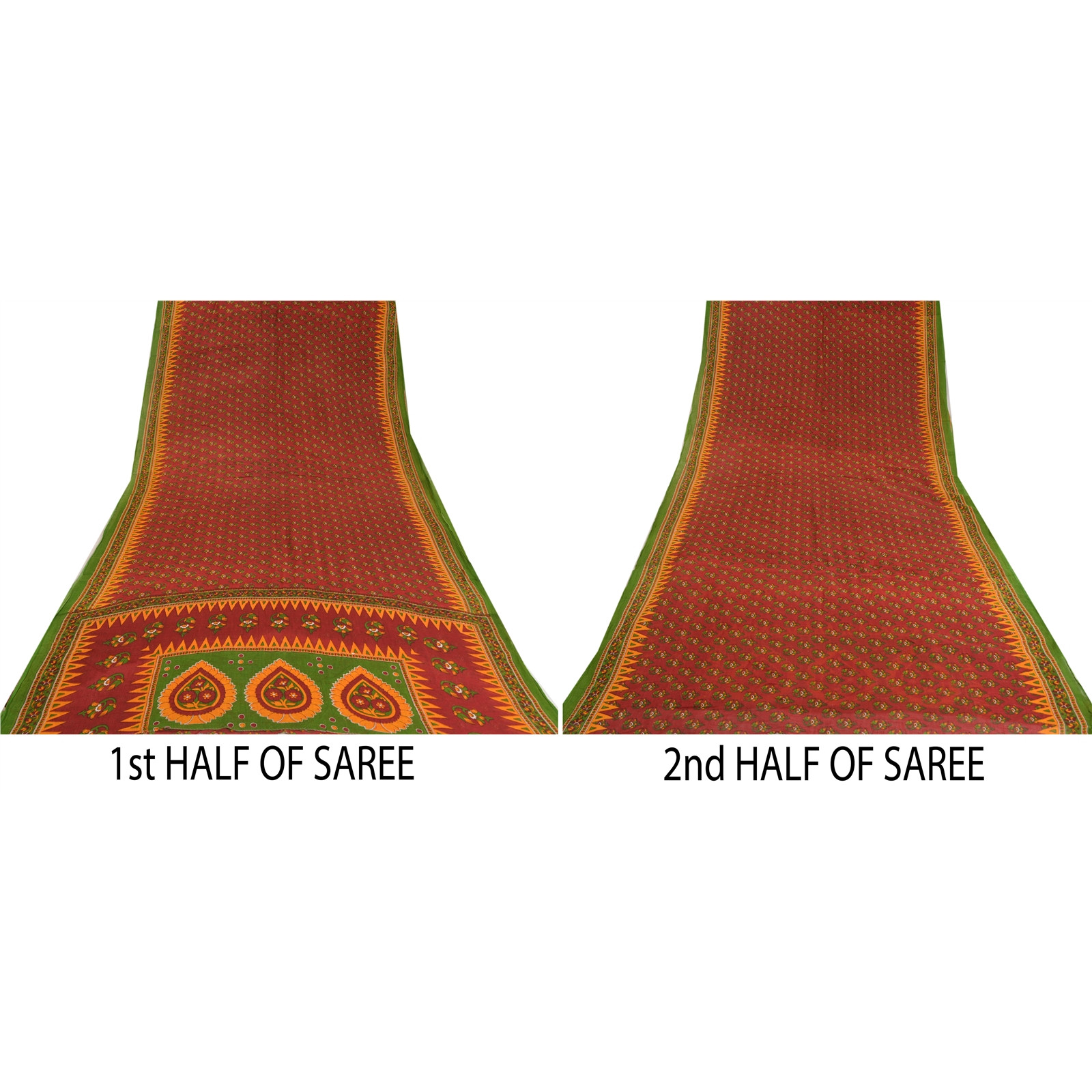Sanskriti Vintage Sarees Dark Red 100% Pure Cotton Printed Sari 5Yd Craft Fabric