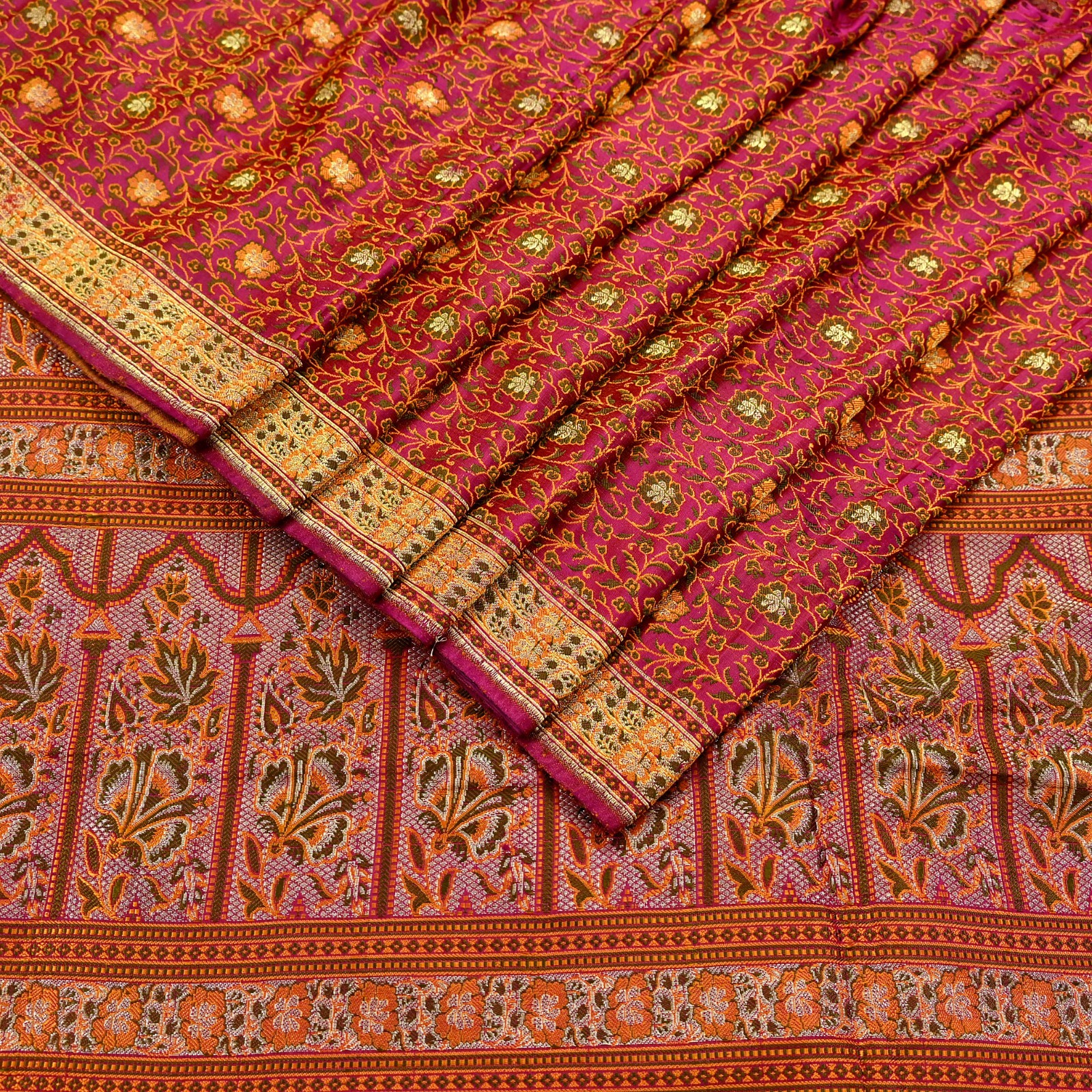 Vintage Sari Pink Heavy Wedding Pure Satin Silk Woven Banarasi Tanchoi Saree 5Yd